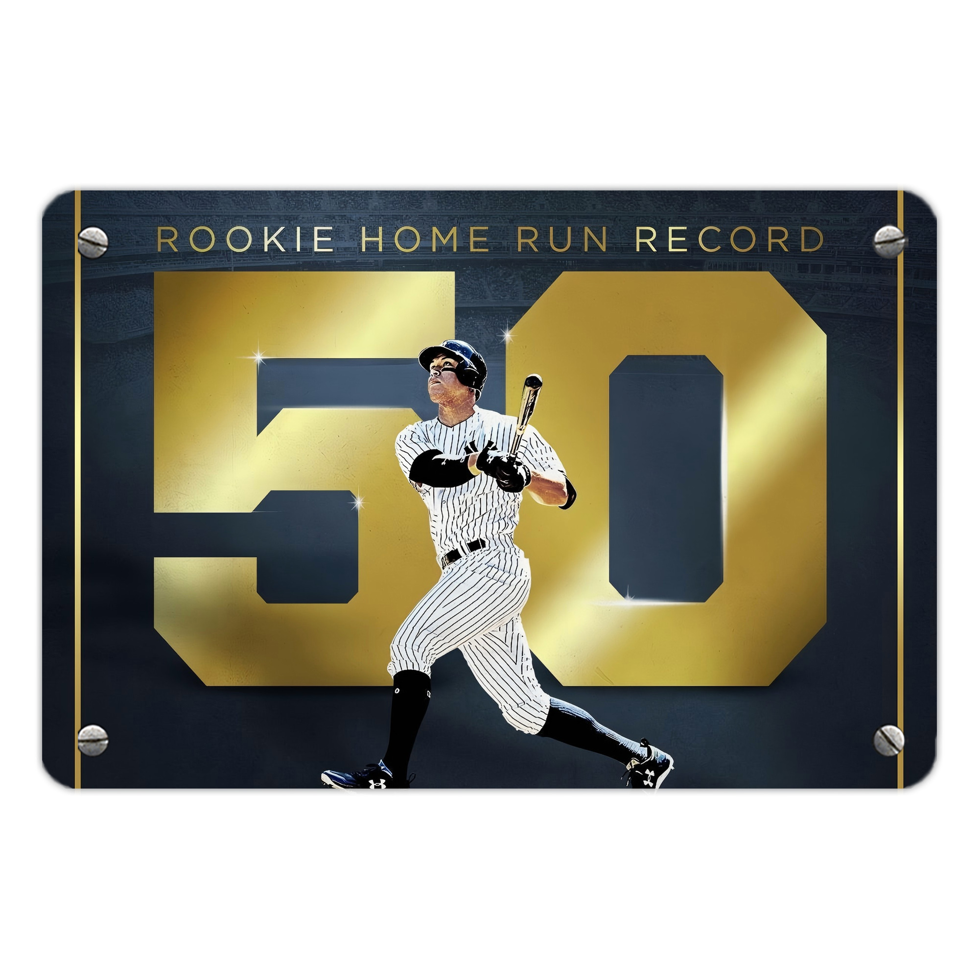 Aaron Judge 50 Home Runs 3 Metal Tin Sign 12x8inch - Premium Full-Print Decorative Wall Art, Durable Rust-Resistant Metal Plaque For Living Room, Bedroom, Kitchen, Office, Bar Décor