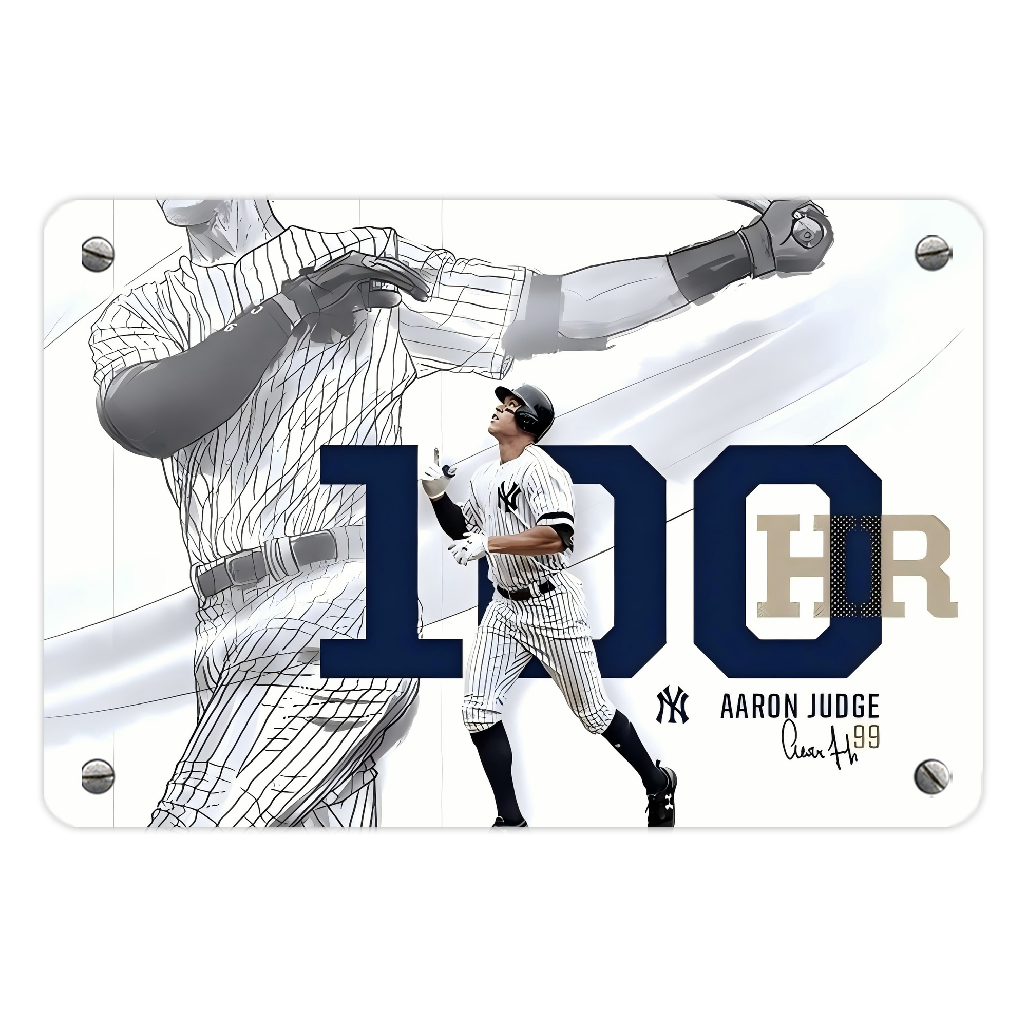 Aaron Judge 100 Home Runs Metal Tin Sign 12x8inch - Premium Full-Print Decorative Wall Art, Durable Rust-Resistant Metal Plaque For Living Room, Bedroom, Kitchen, Office, Bar Décor