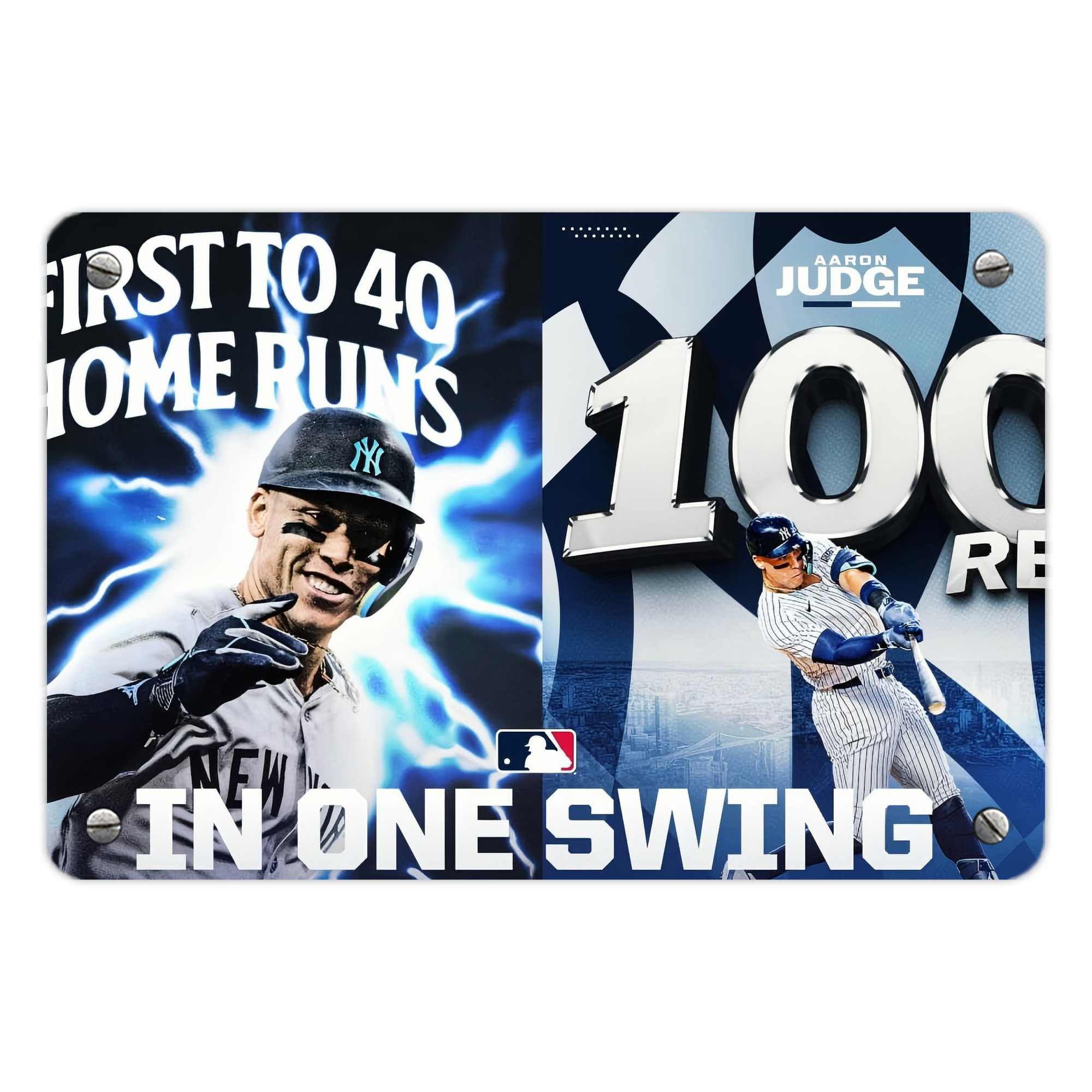 Aaron Judge First to 40 Home Runs In One Swing Metal Tin Sign 12x8inch - Premium Full-Print Decorative Wall Art, Durable Rust-Resistant Metal Plaque For Living Room, Bedroom, Kitchen, Office, Bar Décor