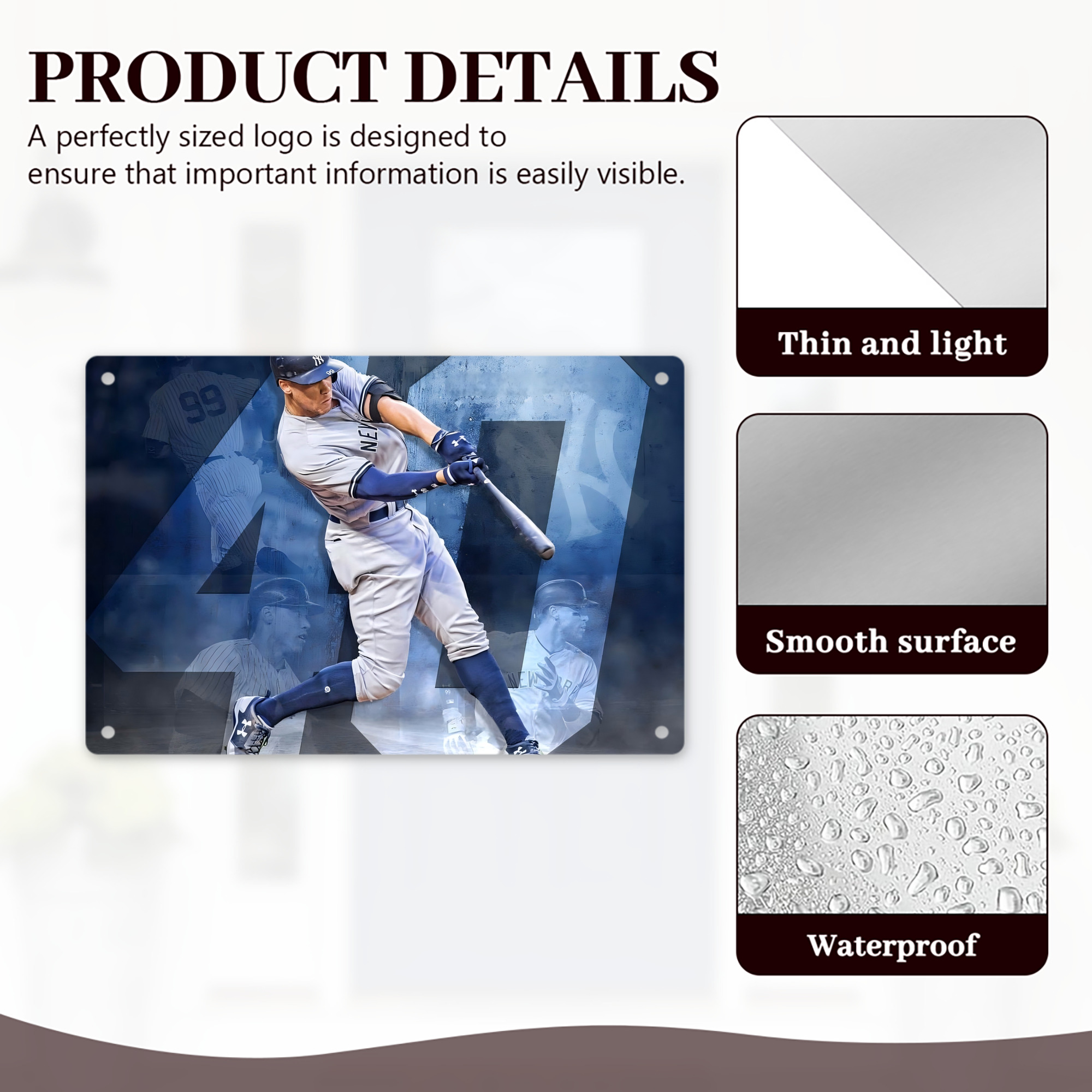 Aaron Judge 40 Home Runs 1 Decorative Aluminum Plaque – Horizontal Design – Durable, Stylish, Easy To Install – Ideal For Home, Office, Bar, And More