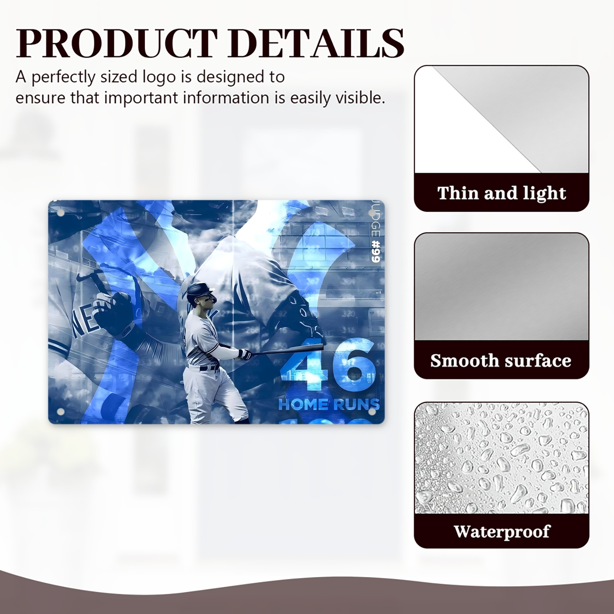 Aaron Judge 46 Home Runs Decorative Aluminum Plaque – Horizontal Design – Durable, Stylish, Easy To Install – Ideal For Home, Office, Bar, And More