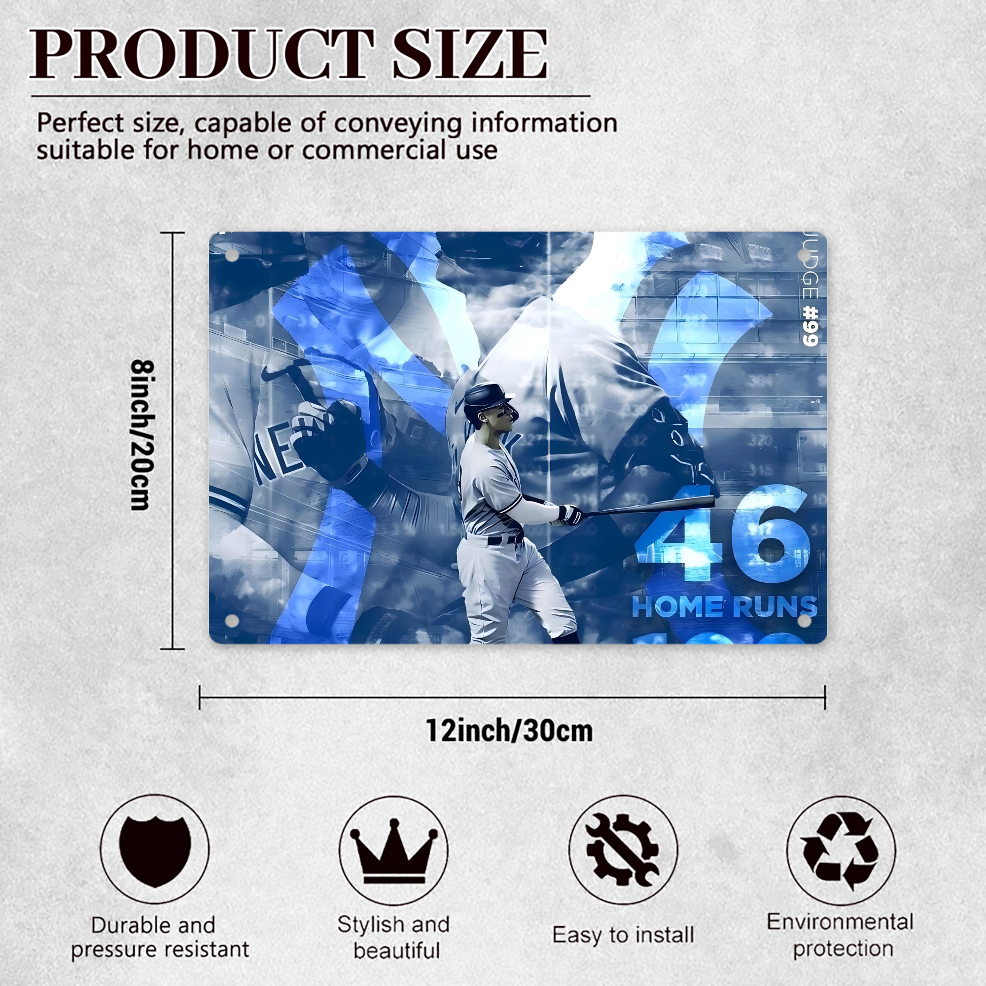 Aaron Judge 46 Home Runs Decorative Aluminum Plaque – Horizontal Design – Durable, Stylish, Easy To Install – Ideal For Home, Office, Bar, And More