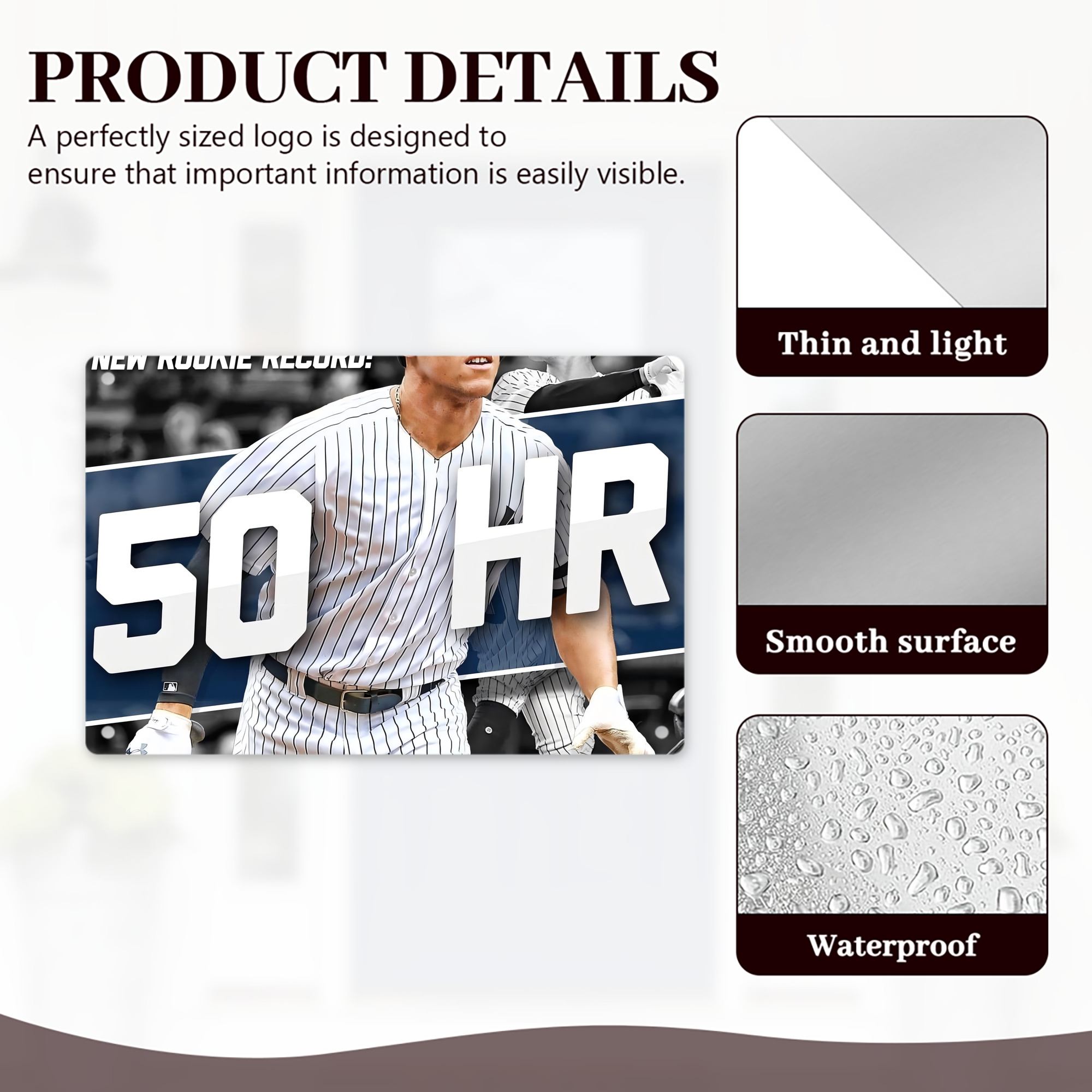 Aaron Judge 50 Home Runs 2 Decorative Aluminum Plaque – Horizontal Design – Durable, Stylish, Easy To Install – Ideal For Home, Office, Bar, And More