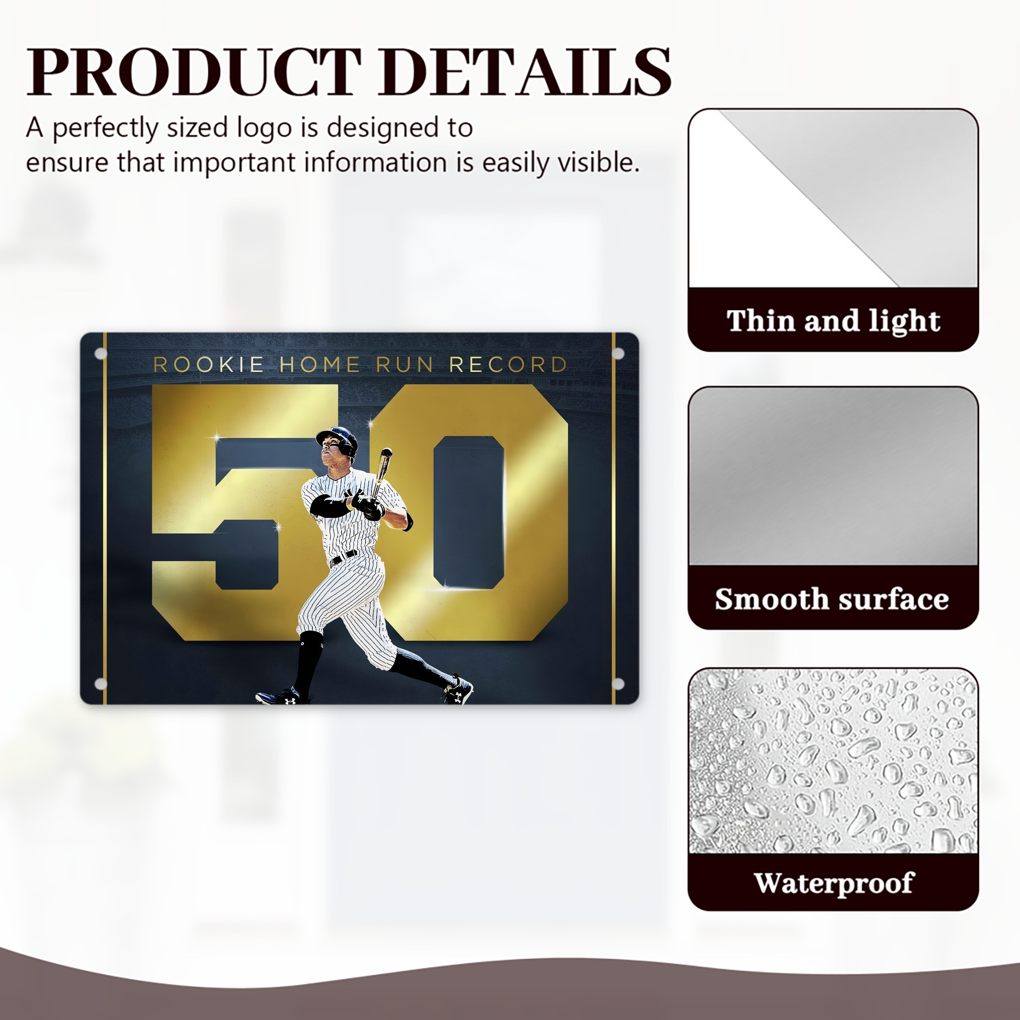 Aaron Judge 50 Home Runs 3 Decorative Aluminum Plaque – Horizontal Design – Durable, Stylish, Easy To Install – Ideal For Home, Office, Bar, And More