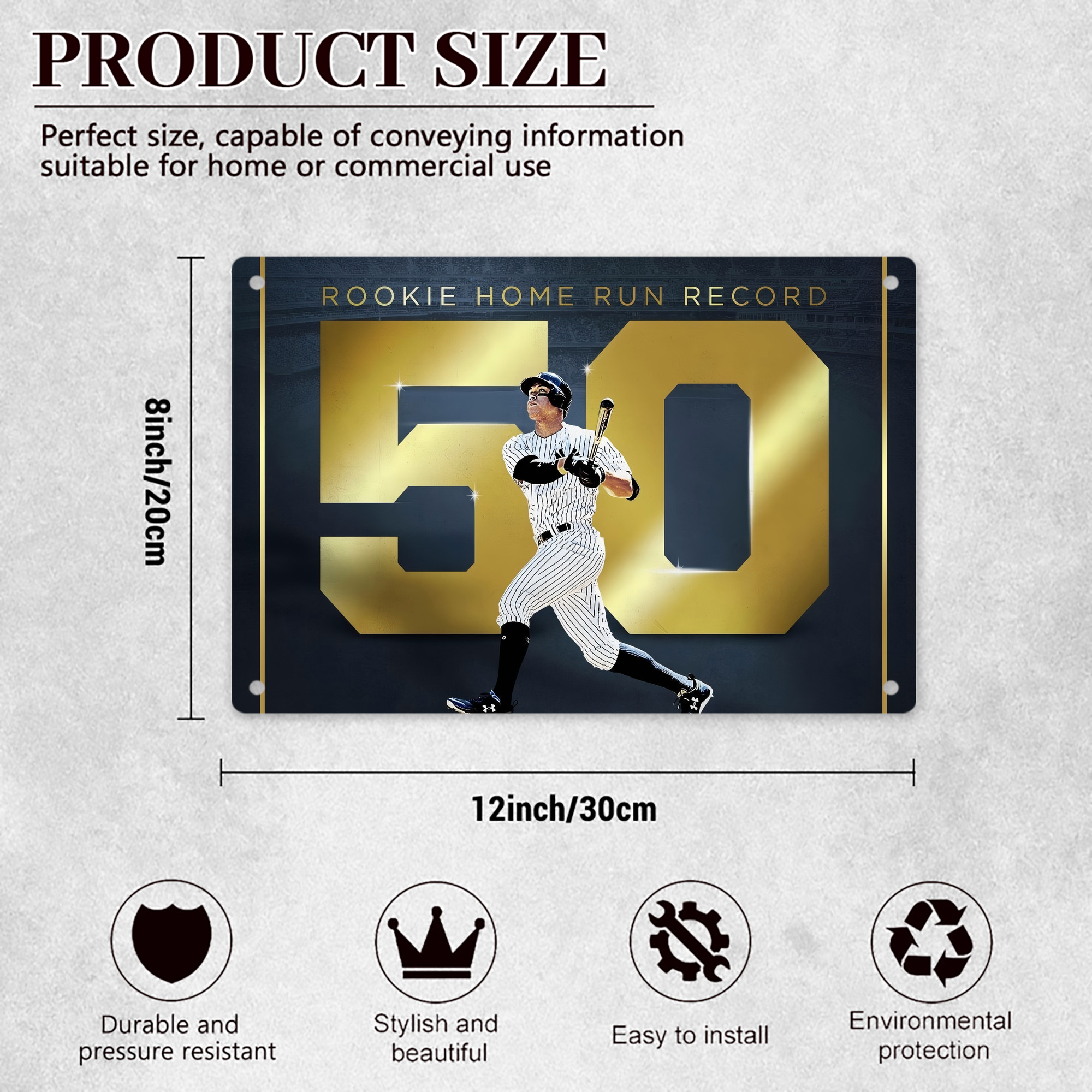 Aaron Judge 50 Home Runs 3 Decorative Aluminum Plaque – Horizontal Design – Durable, Stylish, Easy To Install – Ideal For Home, Office, Bar, And More