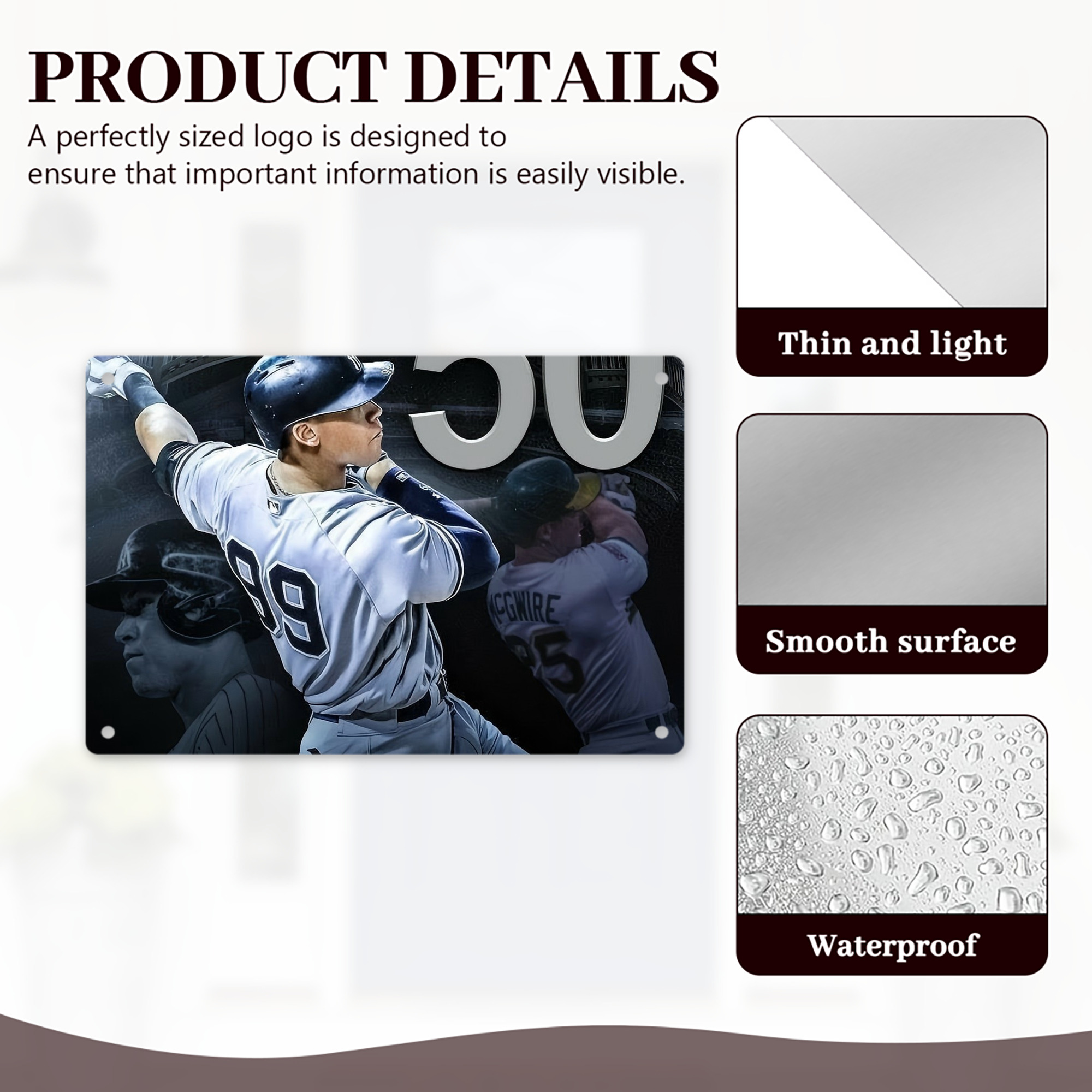 Aaron Judge 50 Home Runs 6 Decorative Aluminum Plaque – Horizontal Design – Durable, Stylish, Easy To Install – Ideal For Home, Office, Bar, And More