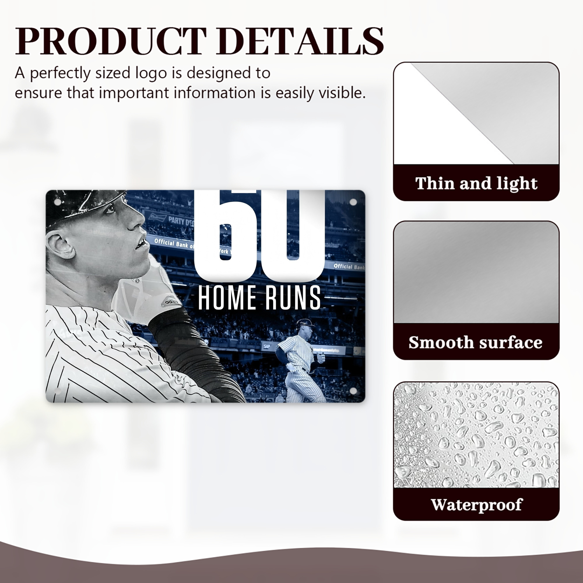 Aaron Judge 60 Home Runs 1 Decorative Aluminum Plaque – Horizontal Design – Durable, Stylish, Easy To Install – Ideal For Home, Office, Bar, And More