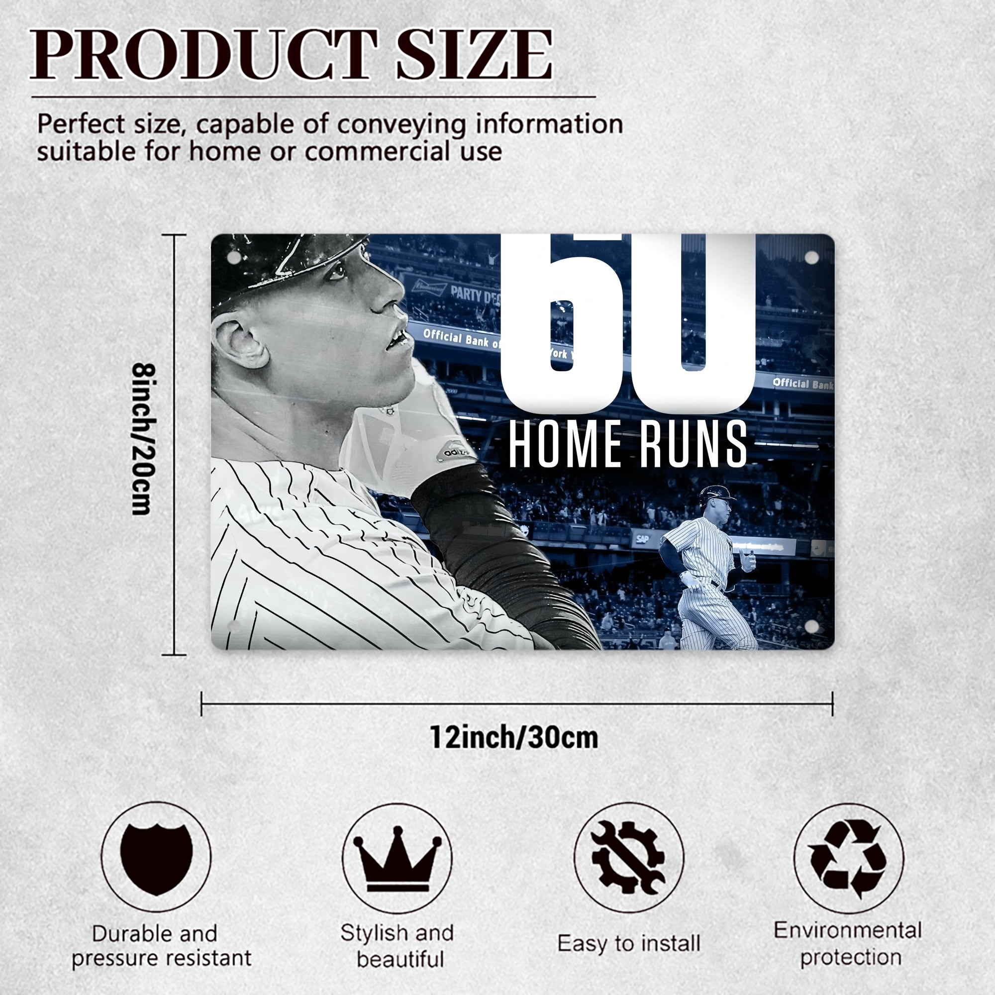 Aaron Judge 60 Home Runs 1 Decorative Aluminum Plaque – Horizontal Design – Durable, Stylish, Easy To Install – Ideal For Home, Office, Bar, And More