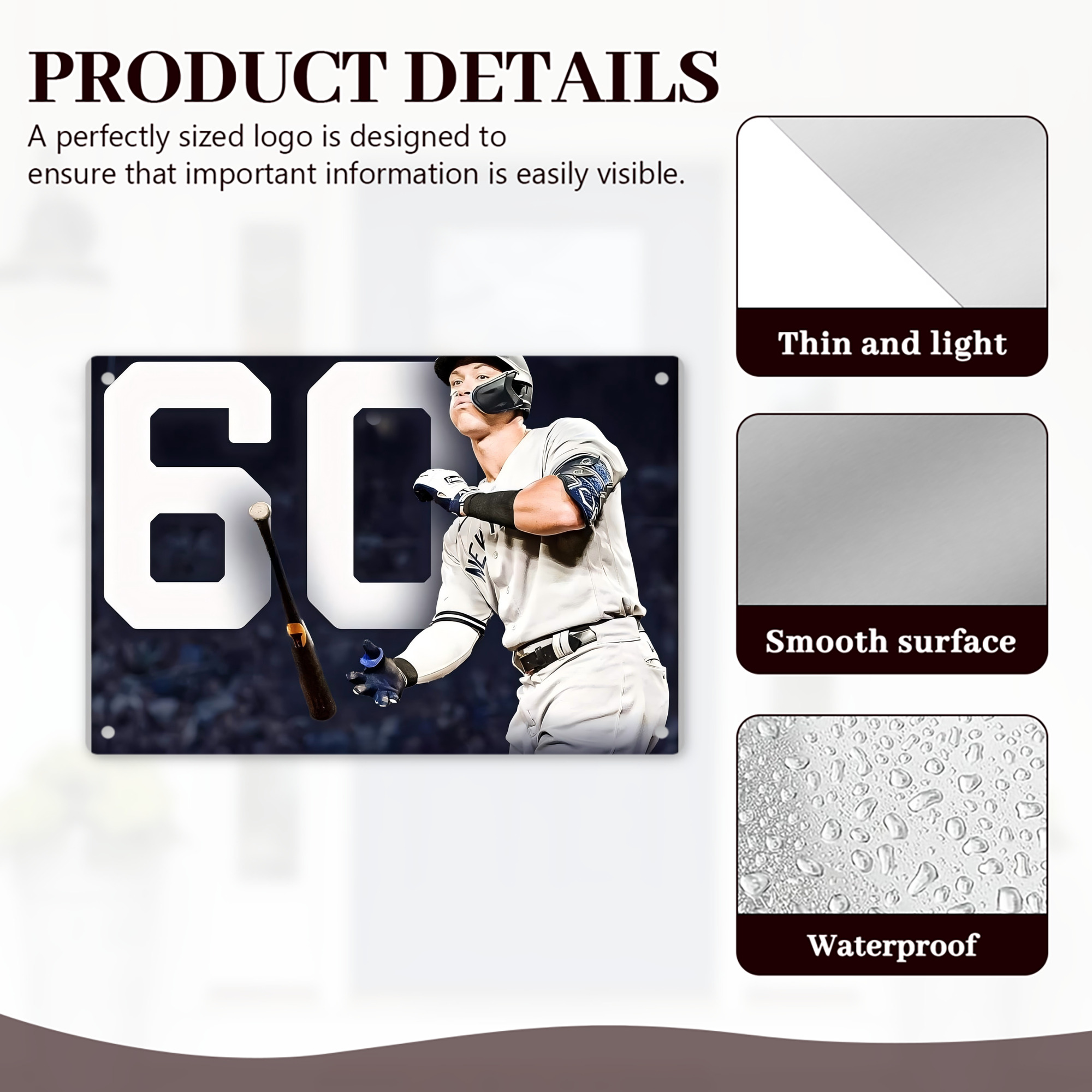 Aaron Judge 60 Home Runs 4 Decorative Aluminum Plaque – Horizontal Design – Durable, Stylish, Easy To Install – Ideal For Home, Office, Bar, And More