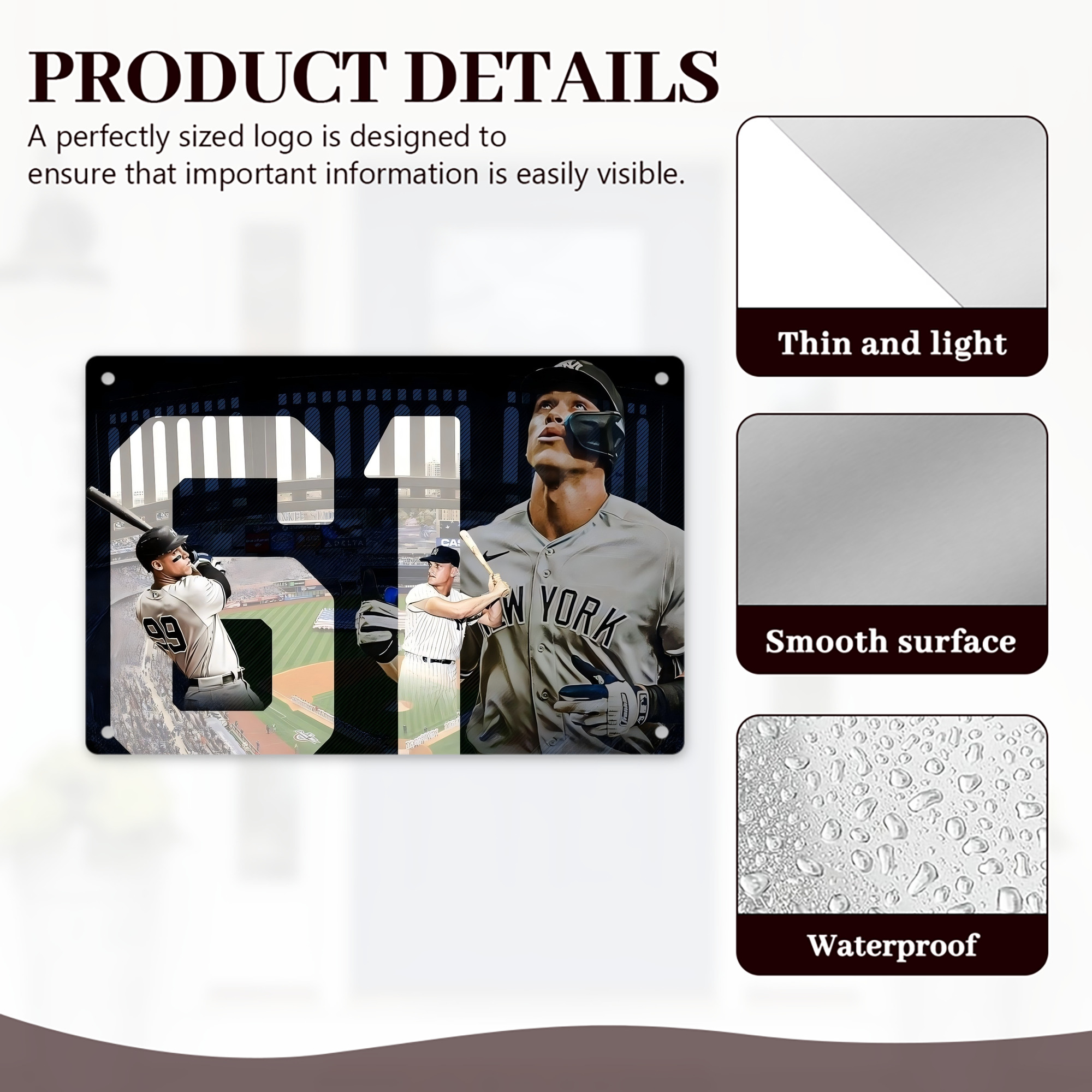 Aaron Judge 61 Home Runs 1 Decorative Aluminum Plaque – Horizontal Design – Durable, Stylish, Easy To Install – Ideal For Home, Office, Bar, And More