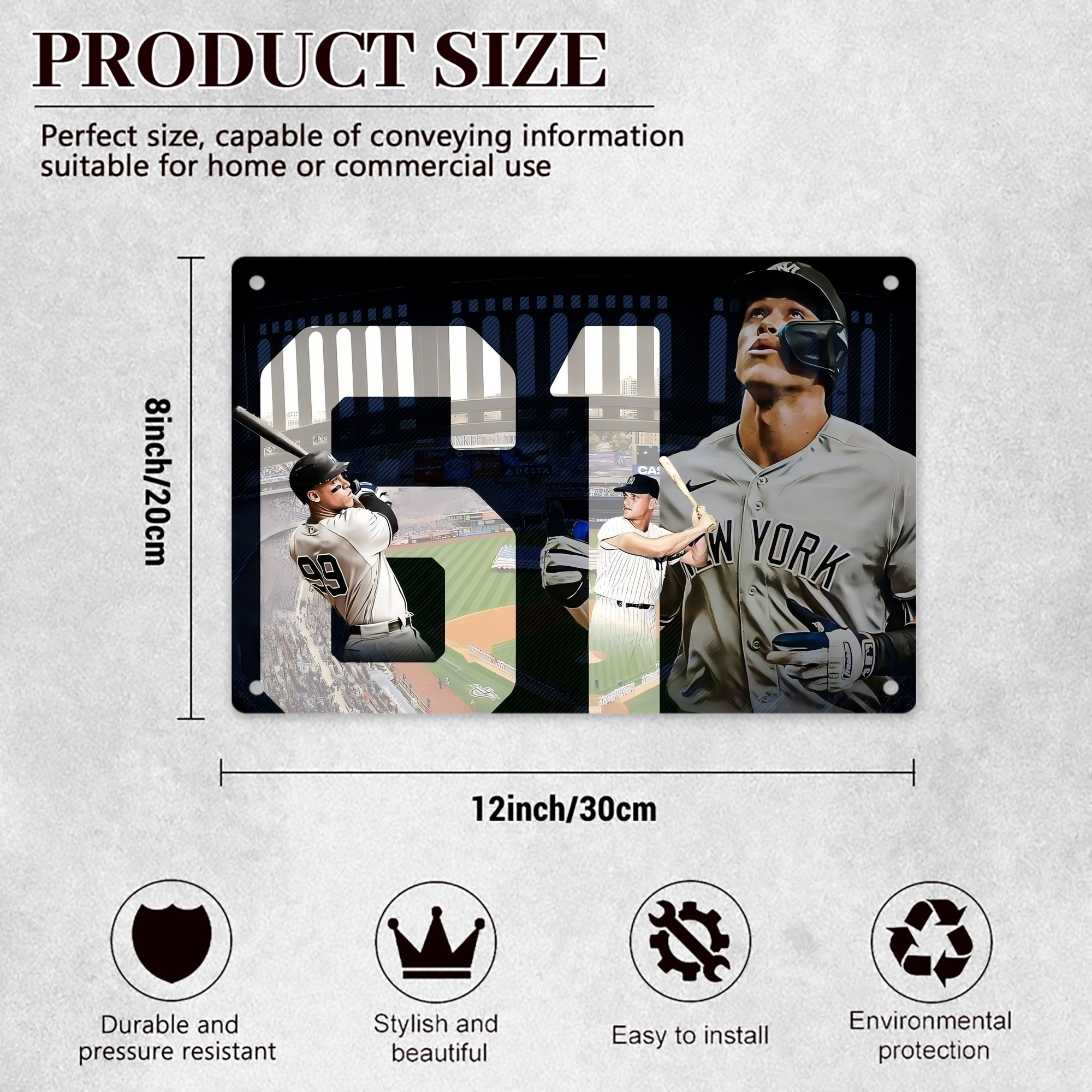 Aaron Judge 61 Home Runs 1 Decorative Aluminum Plaque – Horizontal Design – Durable, Stylish, Easy To Install – Ideal For Home, Office, Bar, And More