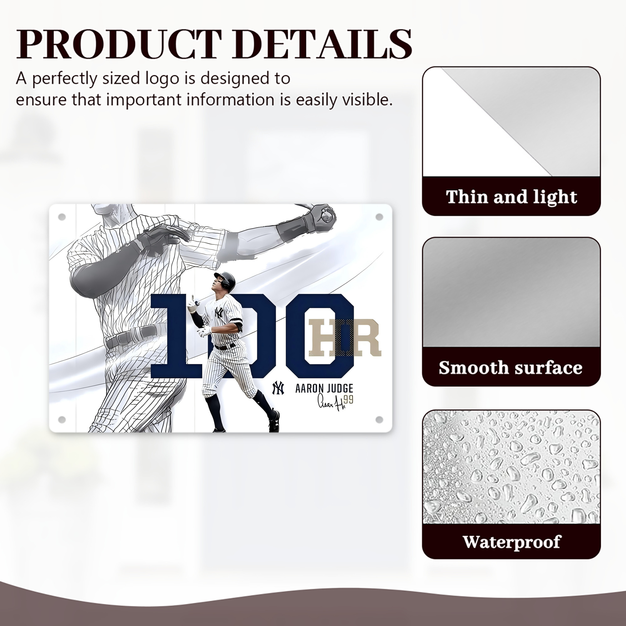 Aaron Judge 100 Home Runs Decorative Aluminum Plaque – Horizontal Design – Durable, Stylish, Easy To Install – Ideal For Home, Office, Bar, And More