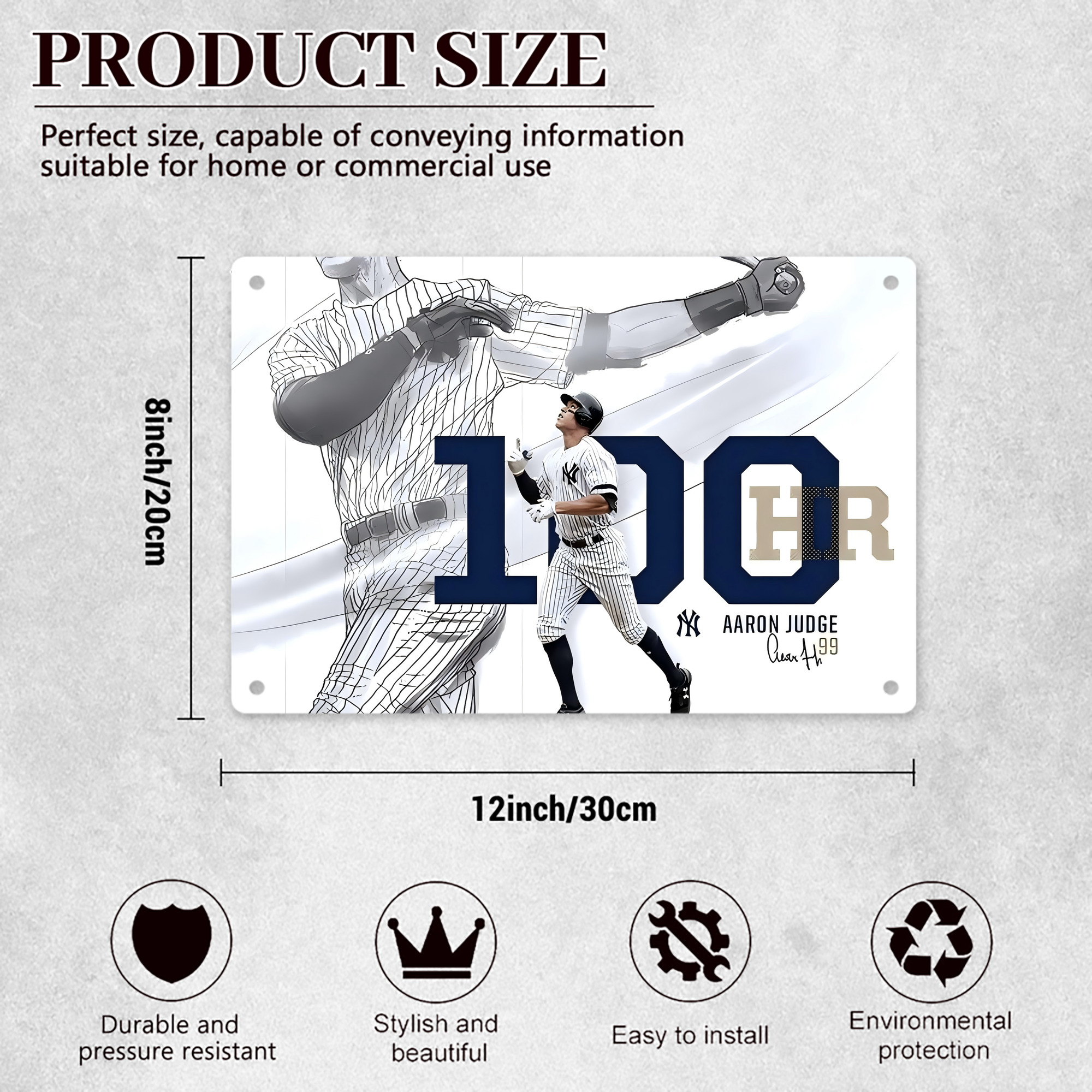 Aaron Judge 100 Home Runs Decorative Aluminum Plaque – Horizontal Design – Durable, Stylish, Easy To Install – Ideal For Home, Office, Bar, And More