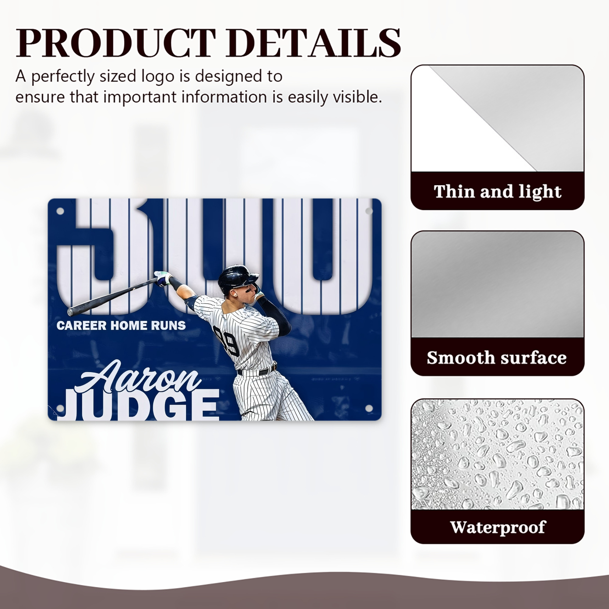Aaron Judge 300 Home Runs Decorative Aluminum Plaque – Horizontal Design – Durable, Stylish, Easy To Install – Ideal For Home, Office, Bar, And More