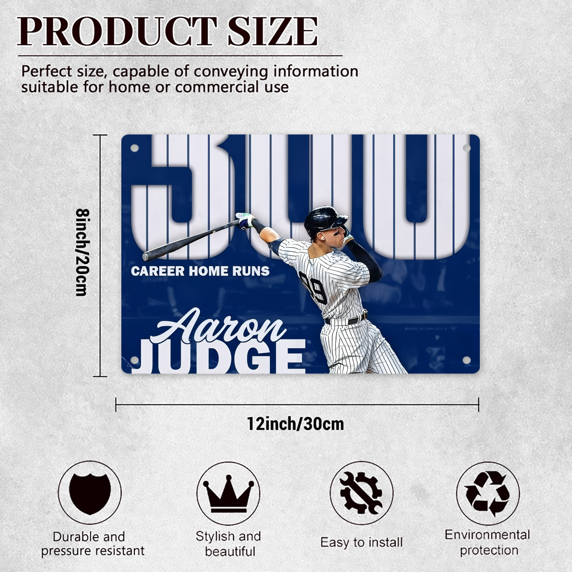 Aaron Judge 300 Home Runs Decorative Aluminum Plaque – Horizontal Design – Durable, Stylish, Easy To Install – Ideal For Home, Office, Bar, And More