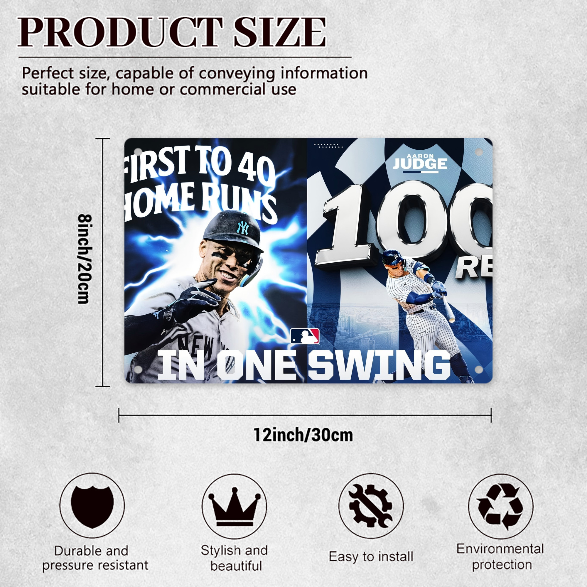 Aaron Judge First to 40 Home Runs In One Swing Decorative Aluminum Plaque – Horizontal Design – Durable, Stylish, Easy To Install – Ideal For Home, Office, Bar, And More