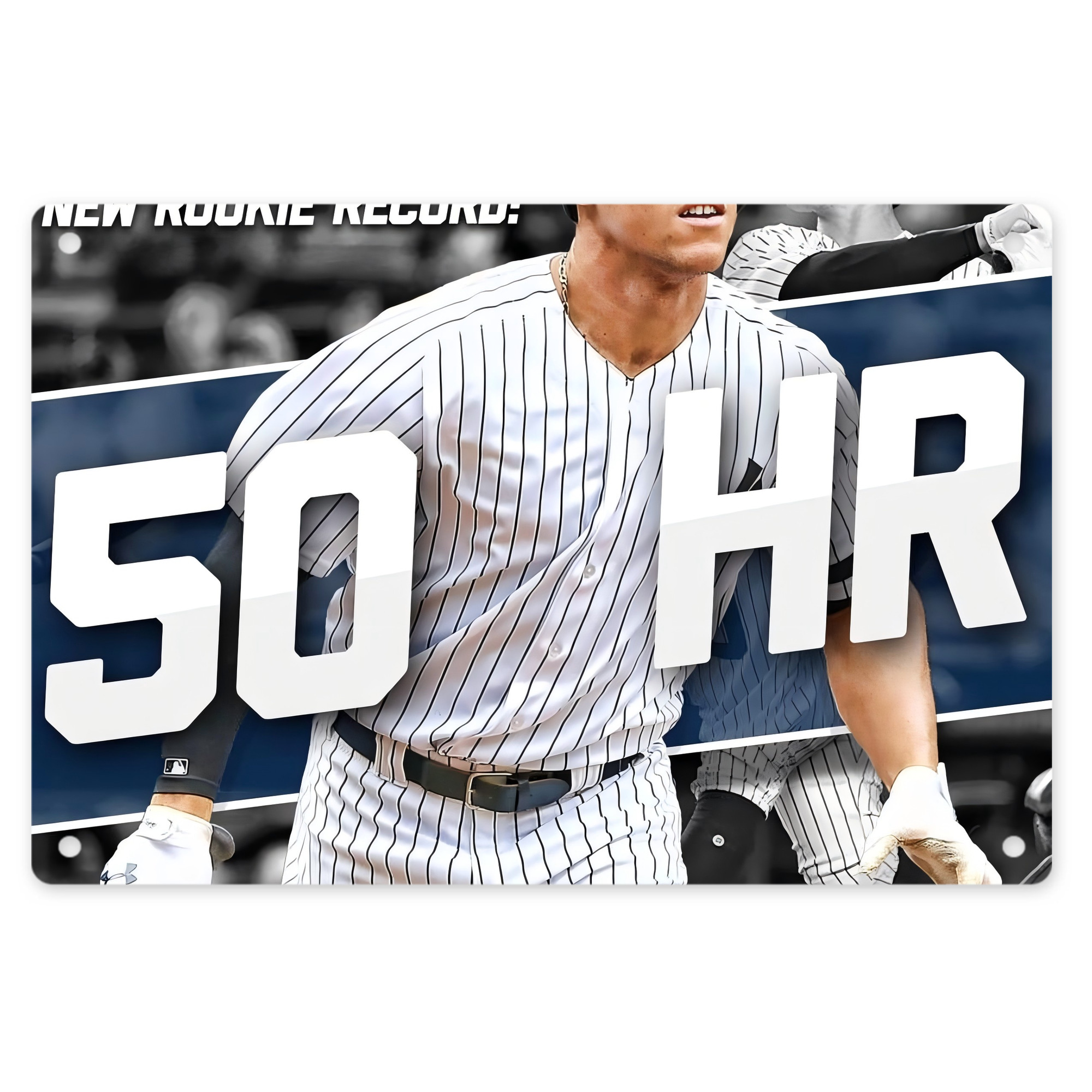 Aaron Judge 50 Home Runs 2 Decorative Aluminum Plaque – Horizontal Design – Durable, Stylish, Easy To Install – Ideal For Home, Office, Bar, And More