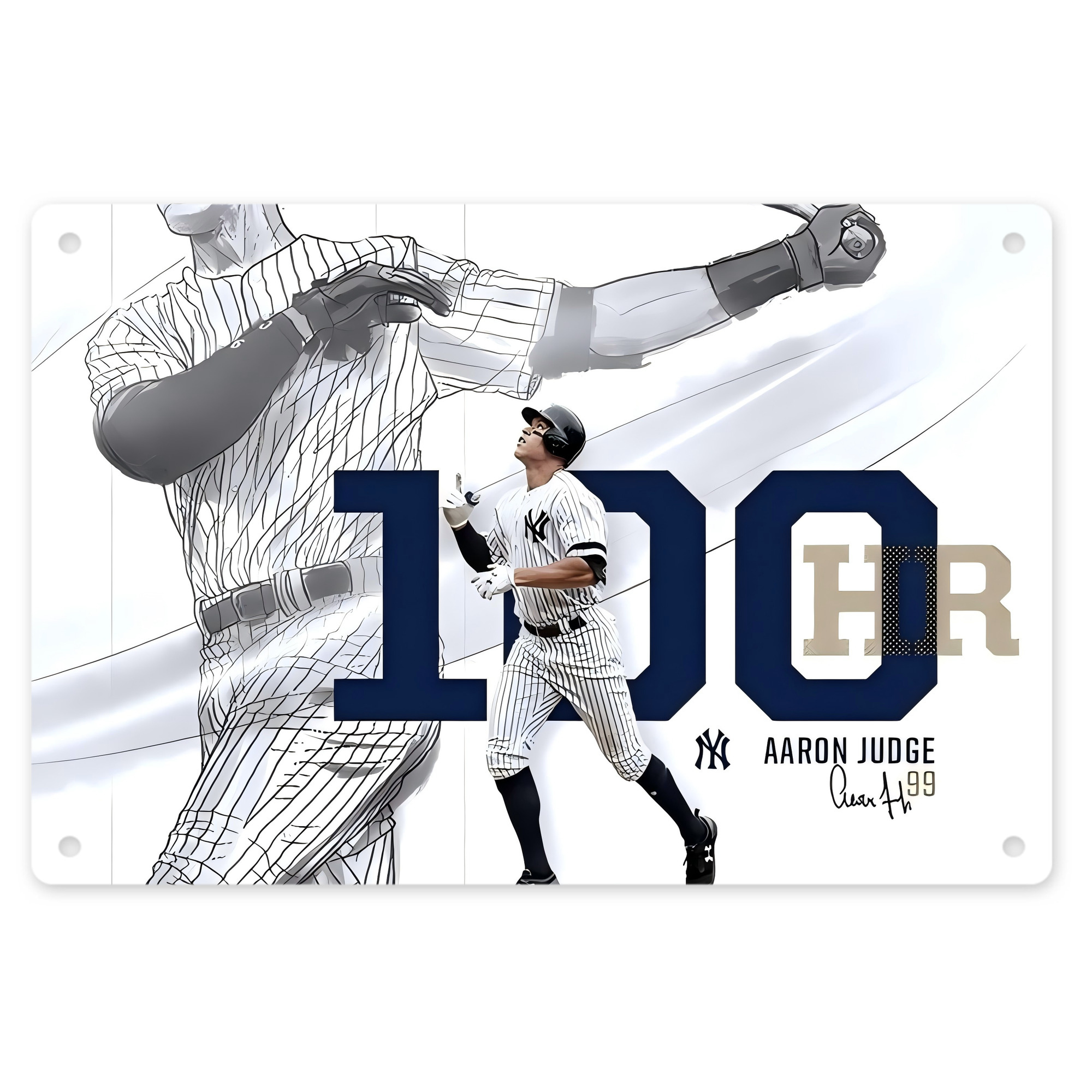 Aaron Judge 100 Home Runs Decorative Aluminum Plaque – Horizontal Design – Durable, Stylish, Easy To Install – Ideal For Home, Office, Bar, And More