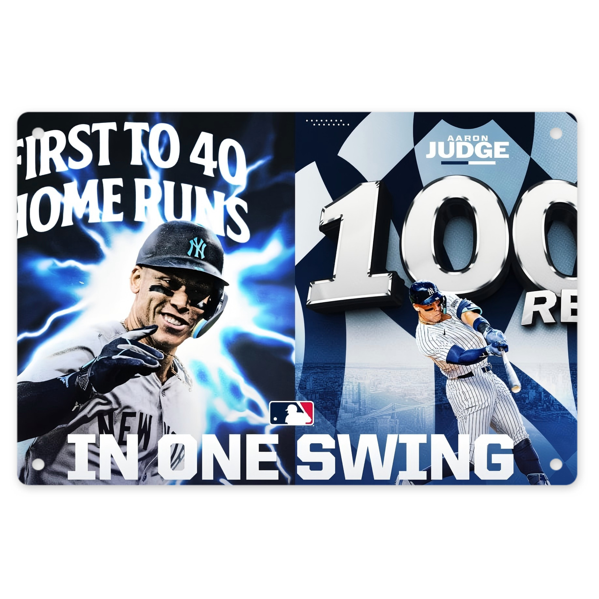 Aaron Judge First to 40 Home Runs In One Swing Decorative Aluminum Plaque – Horizontal Design – Durable, Stylish, Easy To Install – Ideal For Home, Office, Bar, And More
