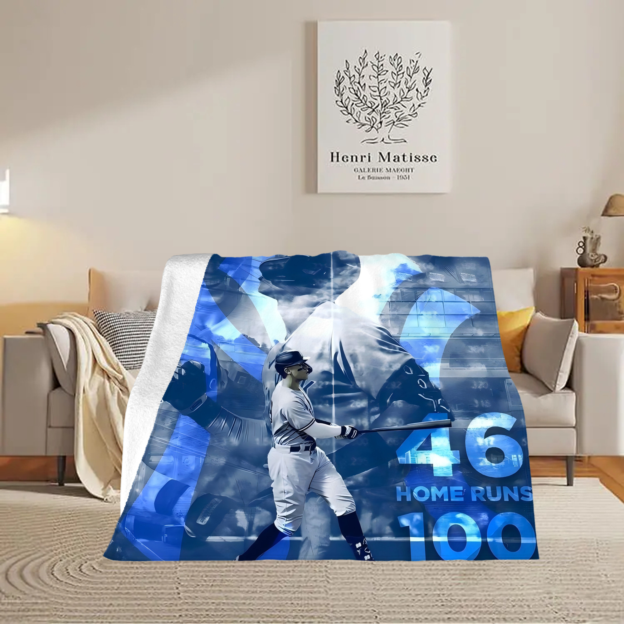 Aaron Judge 46 Home Runs Soft Fleece Throw Blanket 50 X 60 Inch – Super Soft, Lightweight, And Durable – Perfect For Sofa, Bed, Camping, And More – Ideal Gift For Family And Friends