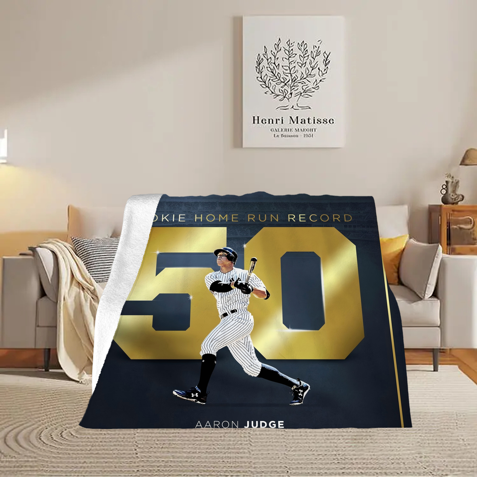 Aaron Judge 50 Home Runs 3 Soft Fleece Throw Blanket 50 X 60 Inch – Super Soft, Lightweight, And Durable – Perfect For Sofa, Bed, Camping, And More – Ideal Gift For Family And Friends