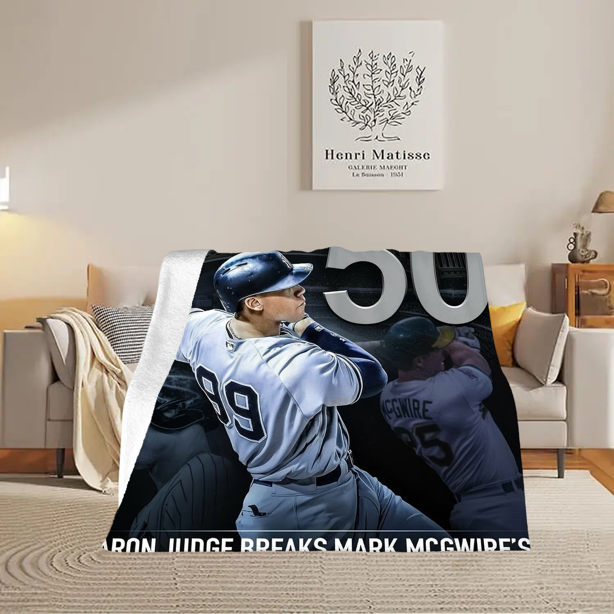 Aaron Judge 50 Home Runs 6 Soft Fleece Throw Blanket 50 X 60 Inch – Super Soft, Lightweight, And Durable – Perfect For Sofa, Bed, Camping, And More – Ideal Gift For Family And Friends