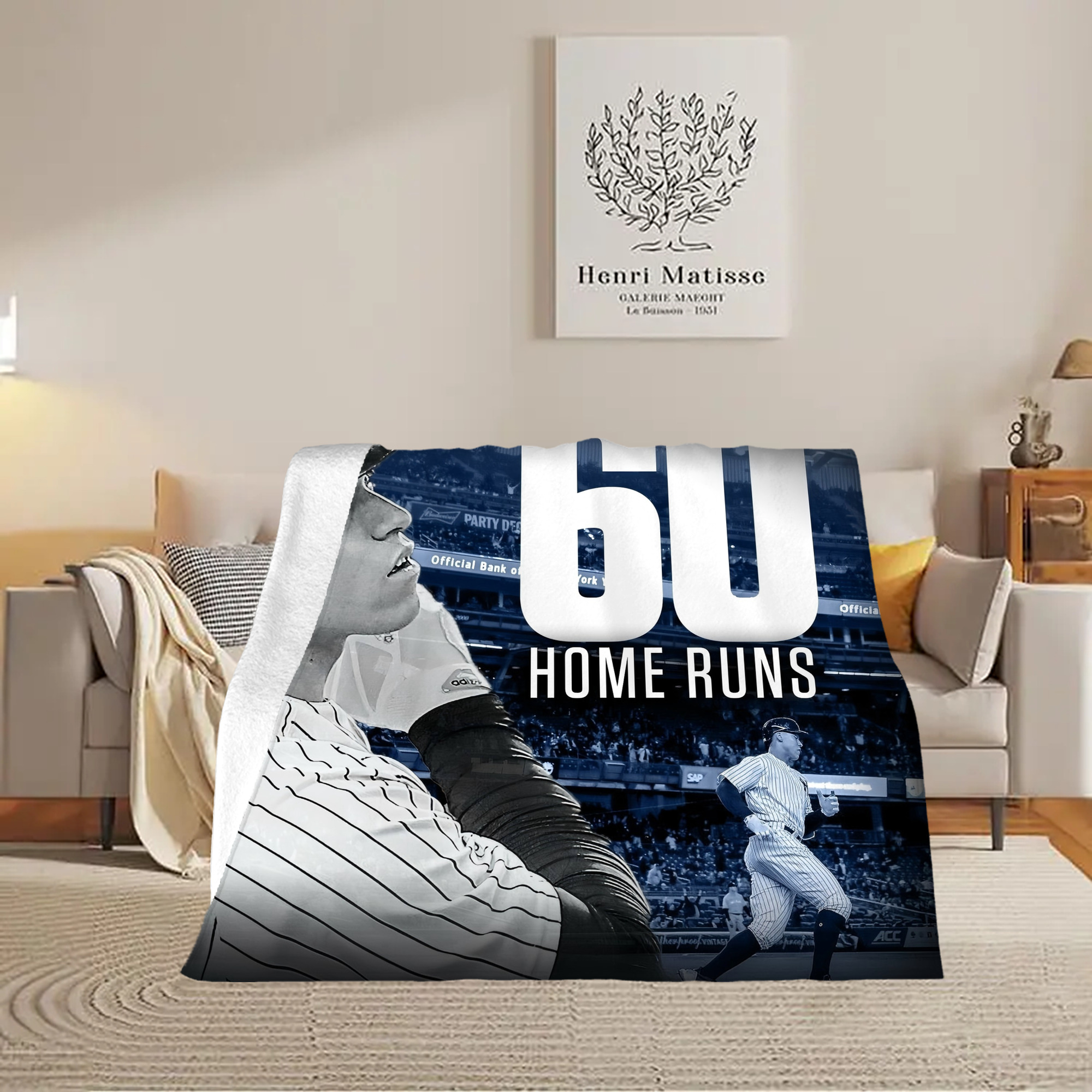 Aaron Judge 60 Home Runs 1 Soft Fleece Throw Blanket 50 X 60 Inch – Super Soft, Lightweight, And Durable – Perfect For Sofa, Bed, Camping, And More – Ideal Gift For Family And Friends