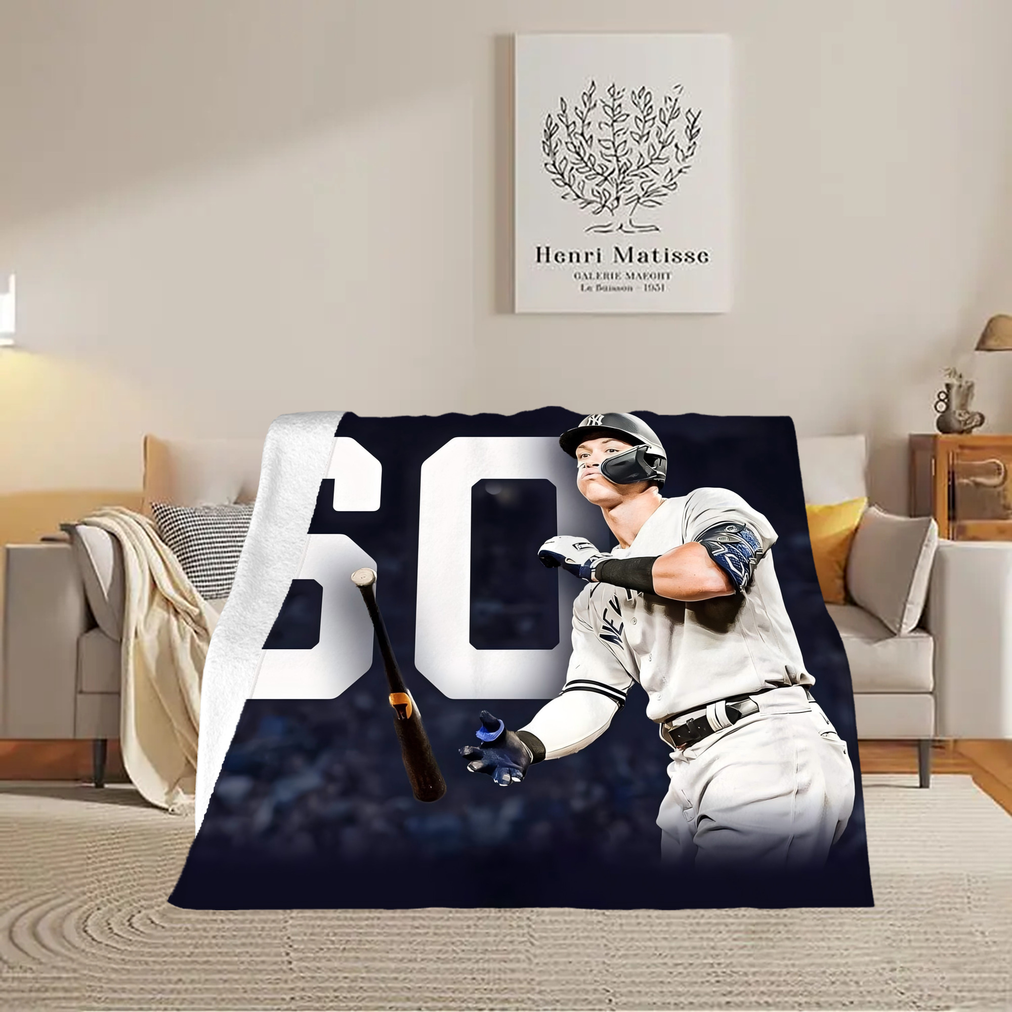 Aaron Judge 60 Home Runs 4 Soft Fleece Throw Blanket 50 X 60 Inch – Super Soft, Lightweight, And Durable – Perfect For Sofa, Bed, Camping, And More – Ideal Gift For Family And Friends