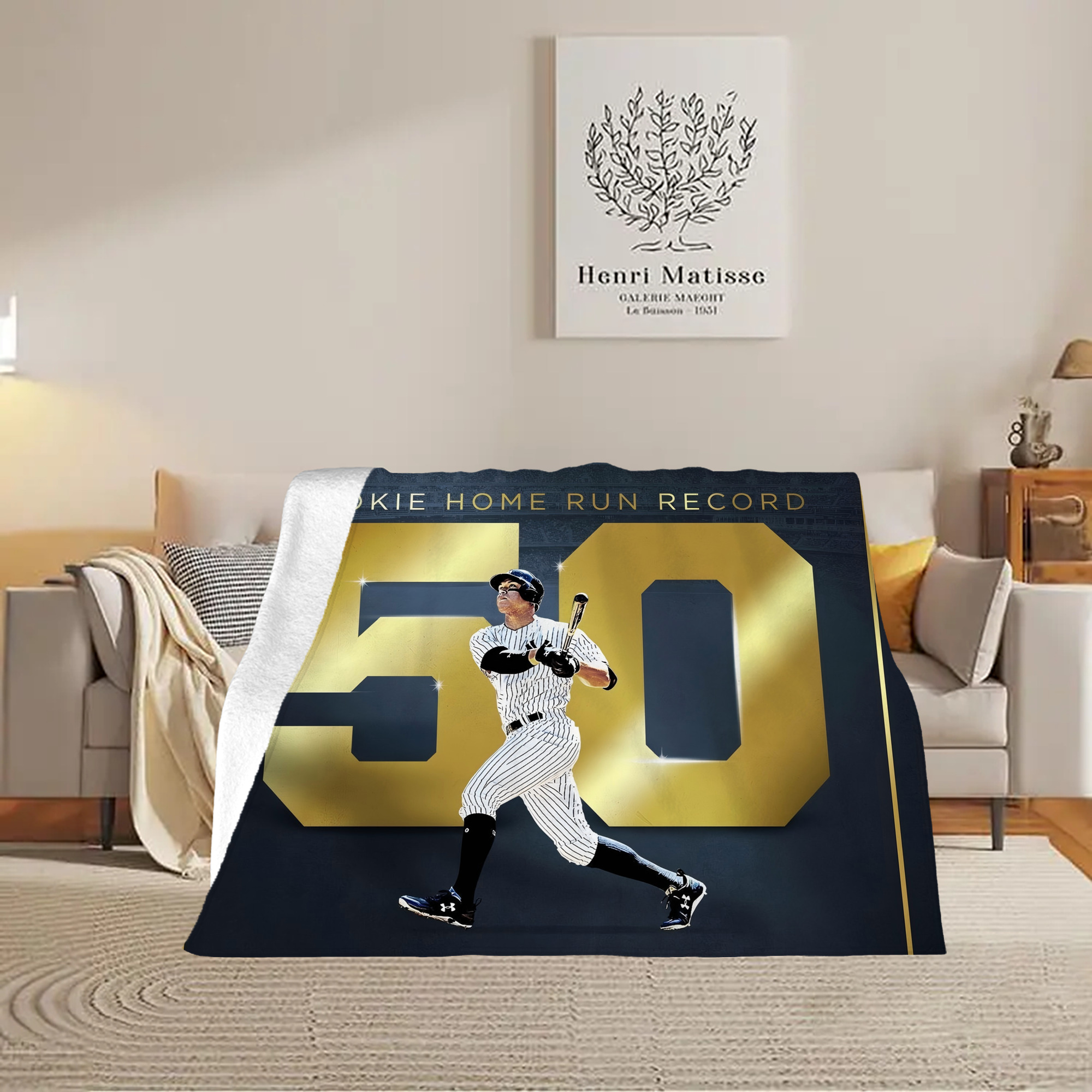 Aaron Judge 50 Home Runs 3 Soft Fleece Throw Blanket 60 X 80 Inch – Super Soft, Lightweight, And Durable – Perfect For Sofa, Bed, Camping, And More – Ideal Gift For Family And Friends