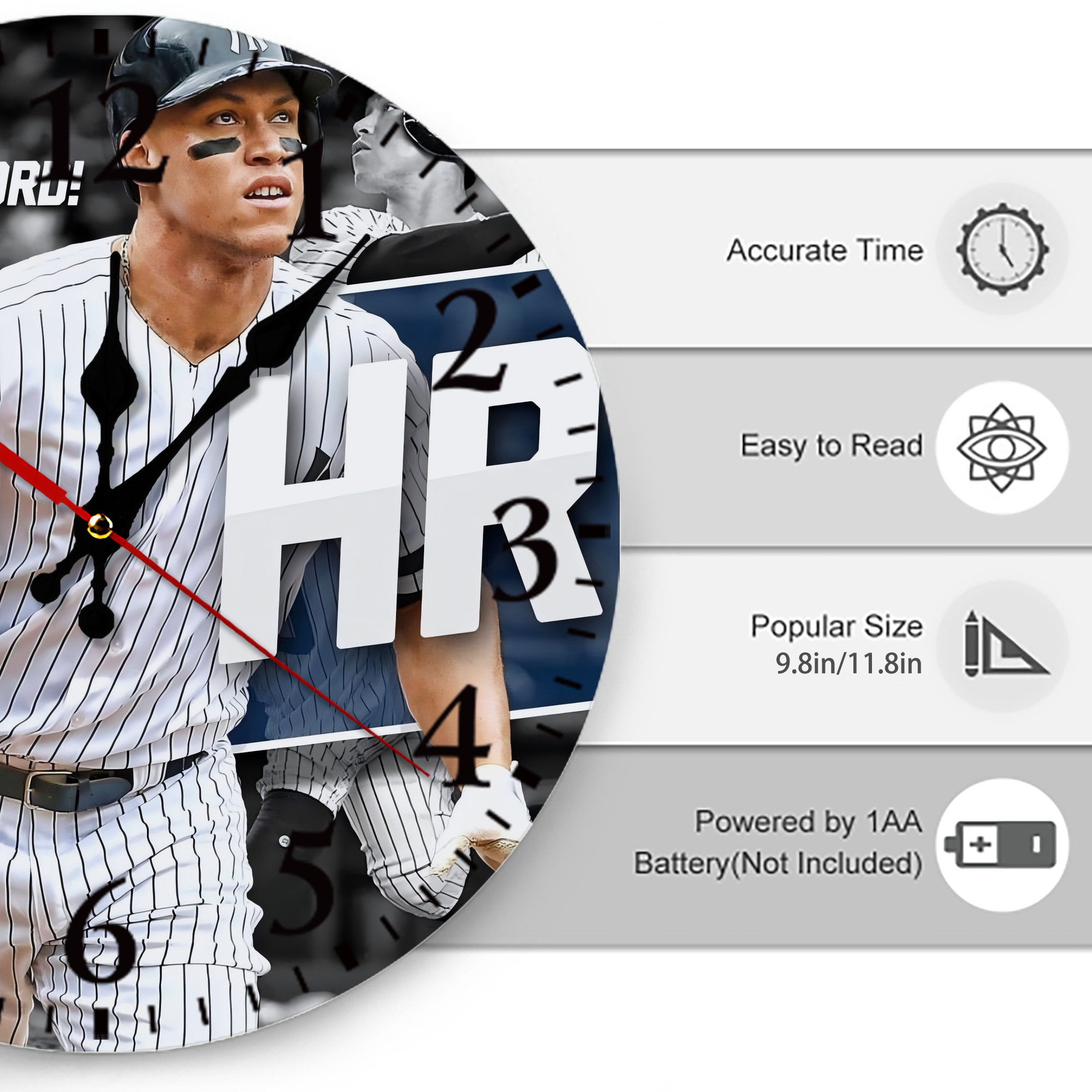 Aaron Judge 50 Home Runs 2 Silent Round Wall Clock – Modern & Stylish DIY Design, Durable Wood Construction, Easy To Install – Perfect For Office, Bedroom, Living Room, And More