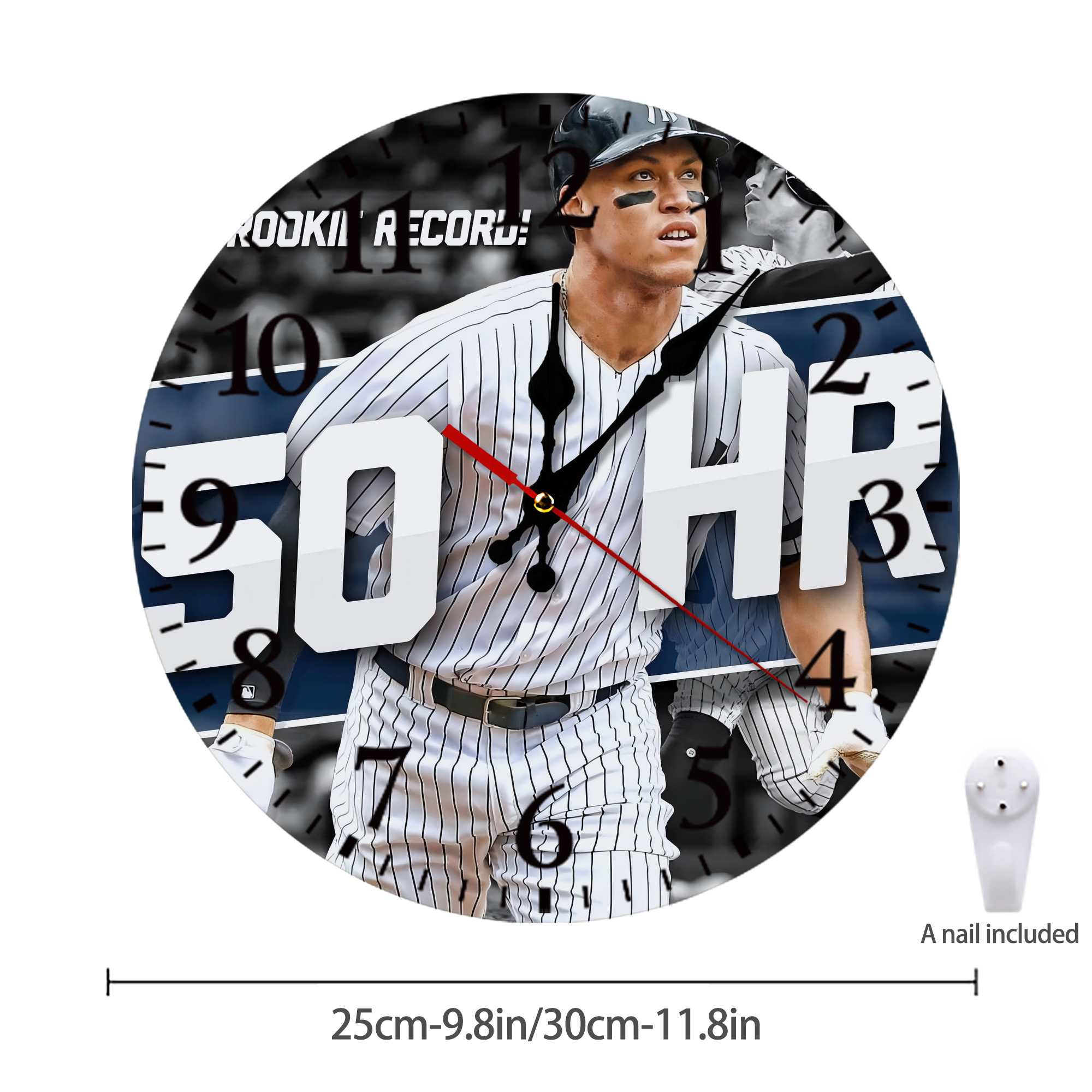Aaron Judge 50 Home Runs 2 Silent Round Wall Clock – Modern & Stylish DIY Design, Durable Wood Construction, Easy To Install – Perfect For Office, Bedroom, Living Room, And More