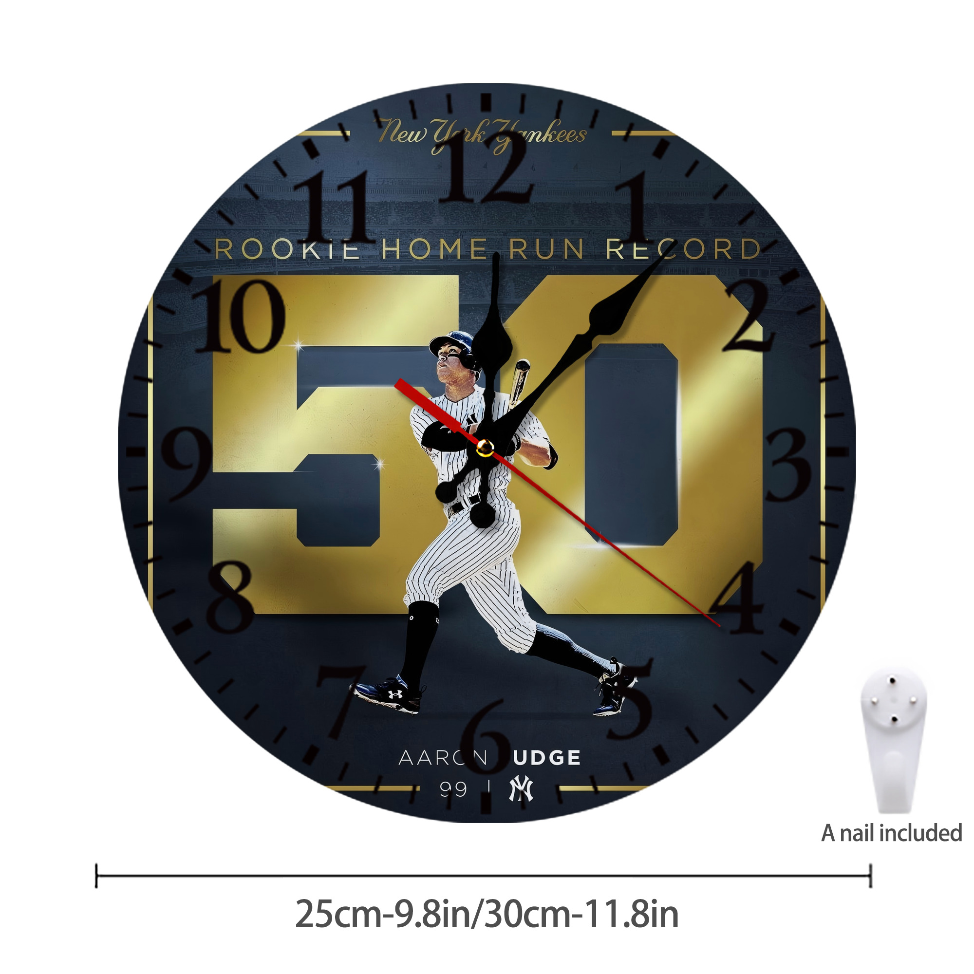 Aaron Judge 50 Home Runs 3 Silent Round Wall Clock – Modern & Stylish DIY Design, Durable Wood Construction, Easy To Install – Perfect For Office, Bedroom, Living Room, And More