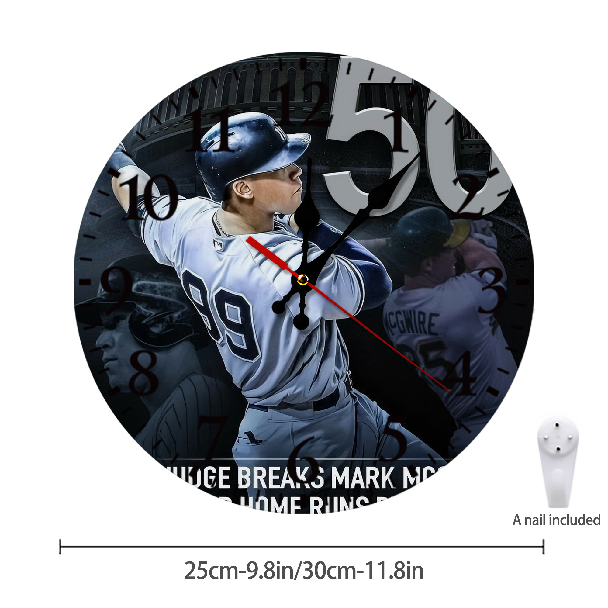 Aaron Judge 50 Home Runs 6 Silent Round Wall Clock – Modern & Stylish DIY Design, Durable Wood Construction, Easy To Install – Perfect For Office, Bedroom, Living Room, And More