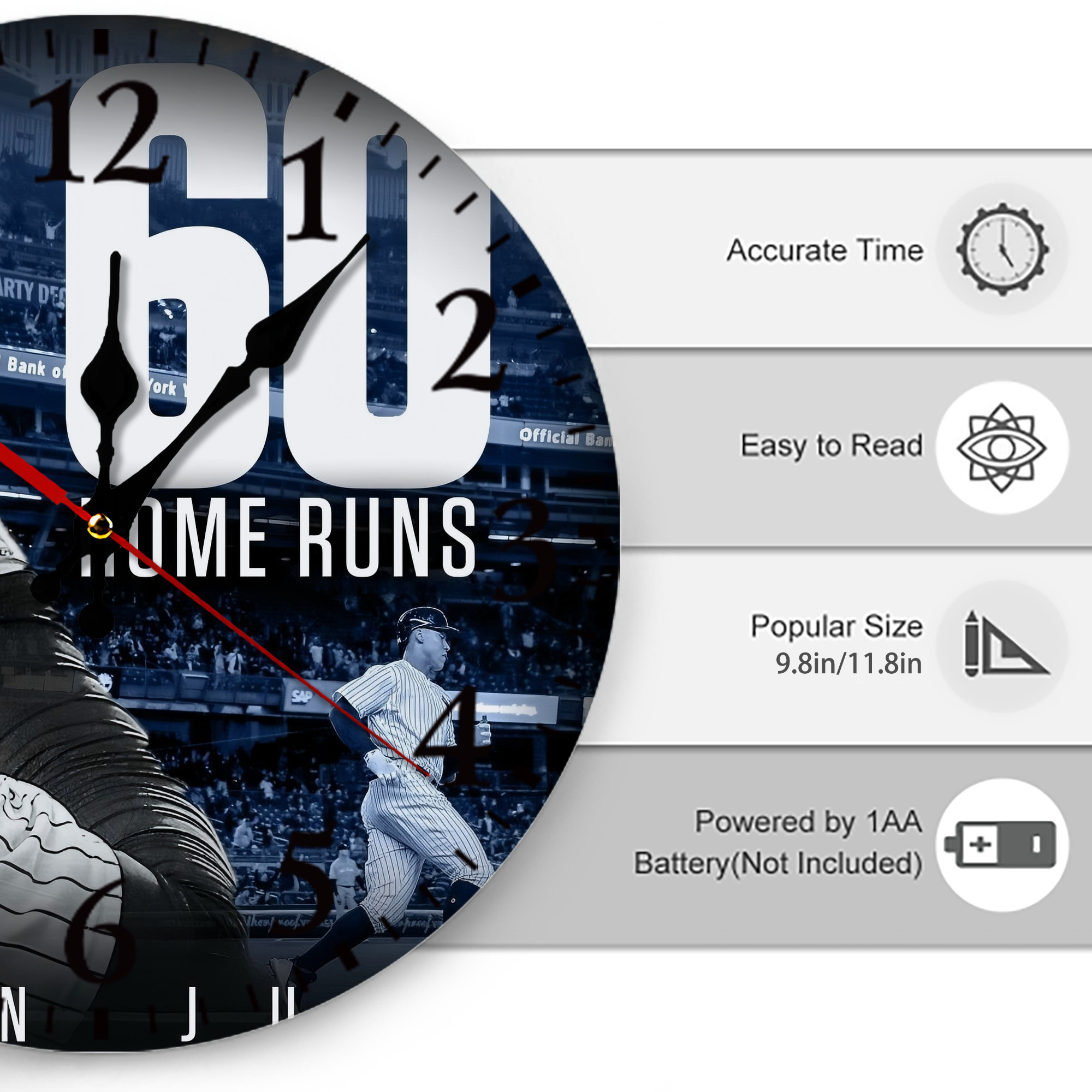 Aaron Judge 60 Home Runs 1 Silent Round Wall Clock – Modern & Stylish DIY Design, Durable Wood Construction, Easy To Install – Perfect For Office, Bedroom, Living Room, And More