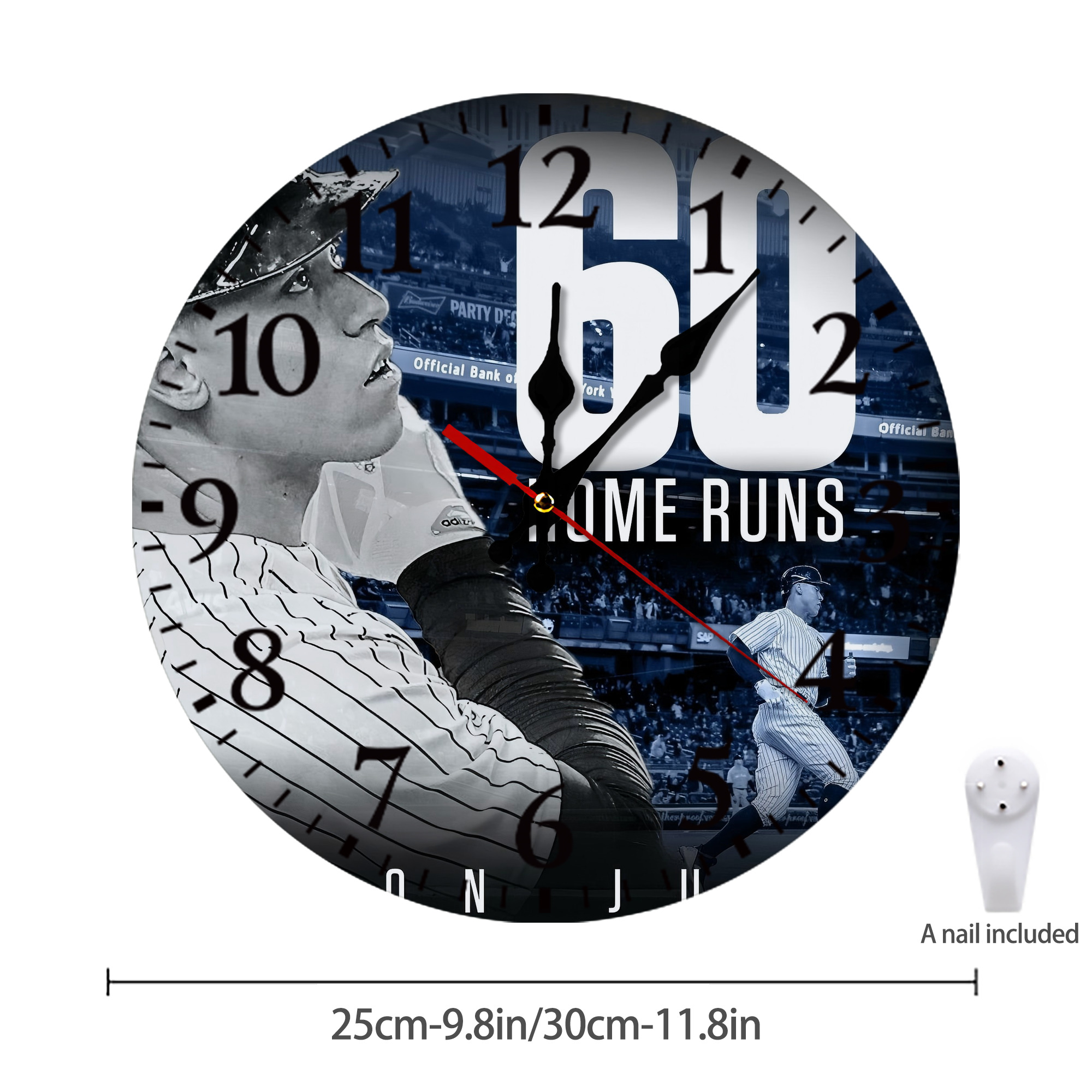 Aaron Judge 60 Home Runs 1 Silent Round Wall Clock – Modern & Stylish DIY Design, Durable Wood Construction, Easy To Install – Perfect For Office, Bedroom, Living Room, And More