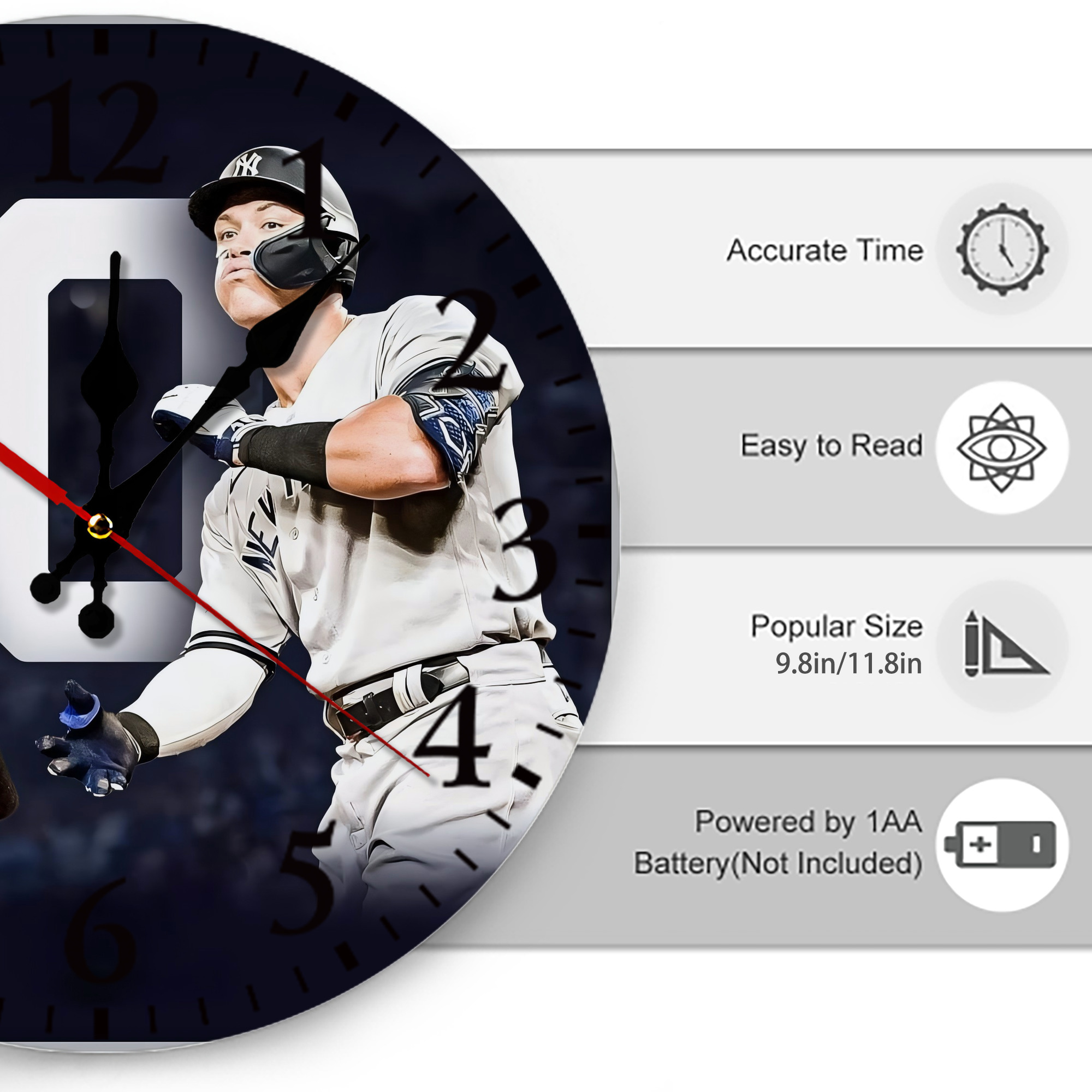 Aaron Judge 60 Home Runs 4 Silent Round Wall Clock – Modern & Stylish DIY Design, Durable Wood Construction, Easy To Install – Perfect For Office, Bedroom, Living Room, And More