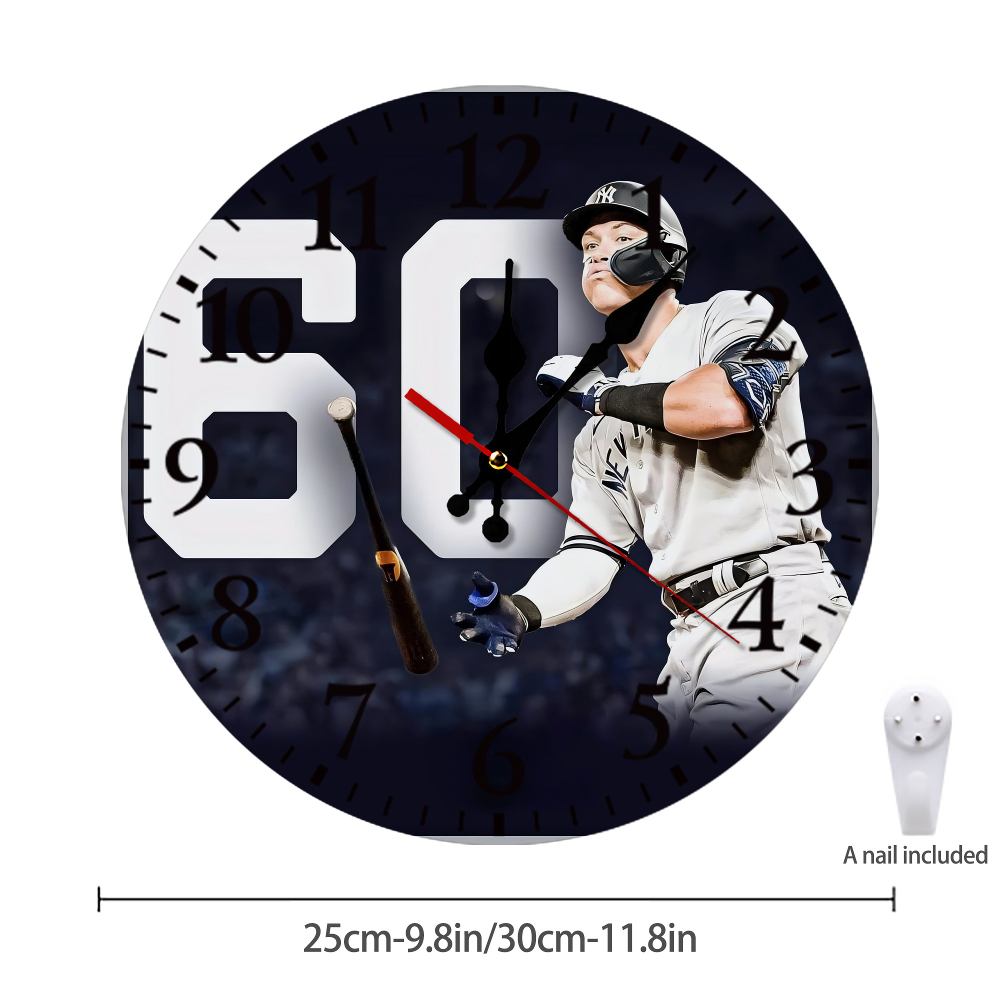Aaron Judge 60 Home Runs 4 Silent Round Wall Clock – Modern & Stylish DIY Design, Durable Wood Construction, Easy To Install – Perfect For Office, Bedroom, Living Room, And More