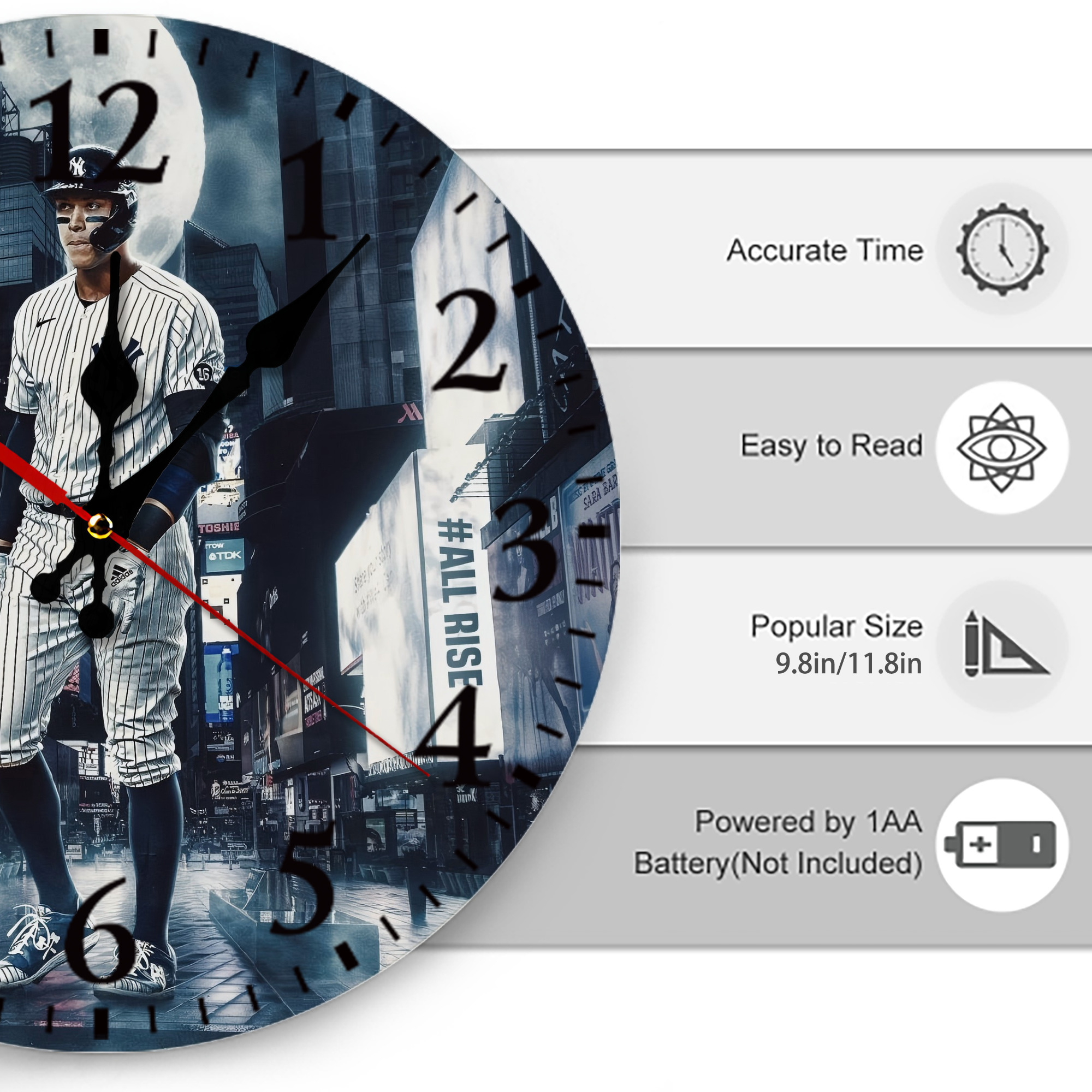 Aaron Judge 60 Home Runs 6 Silent Round Wall Clock – Modern & Stylish DIY Design, Durable Wood Construction, Easy To Install – Perfect For Office, Bedroom, Living Room, And More