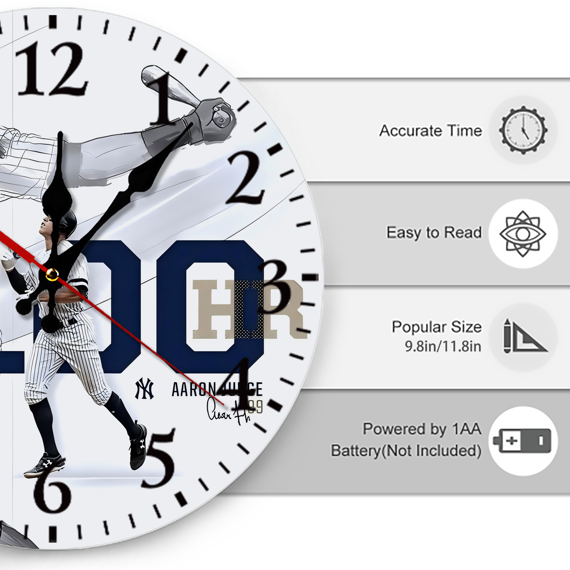 Aaron Judge 100 Home Runs Silent Round Wall Clock – Modern & Stylish DIY Design, Durable Wood Construction, Easy To Install – Perfect For Office, Bedroom, Living Room, And More