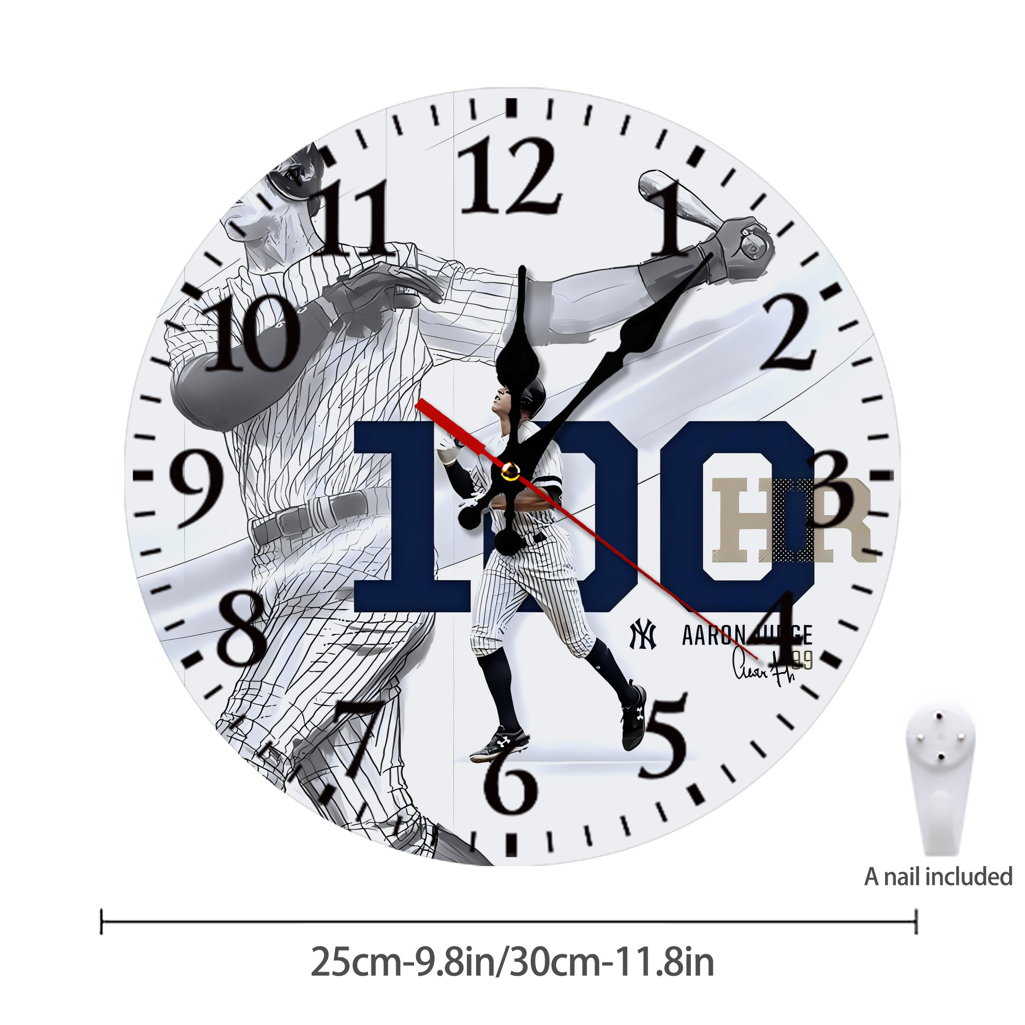 Aaron Judge 100 Home Runs Silent Round Wall Clock – Modern & Stylish DIY Design, Durable Wood Construction, Easy To Install – Perfect For Office, Bedroom, Living Room, And More