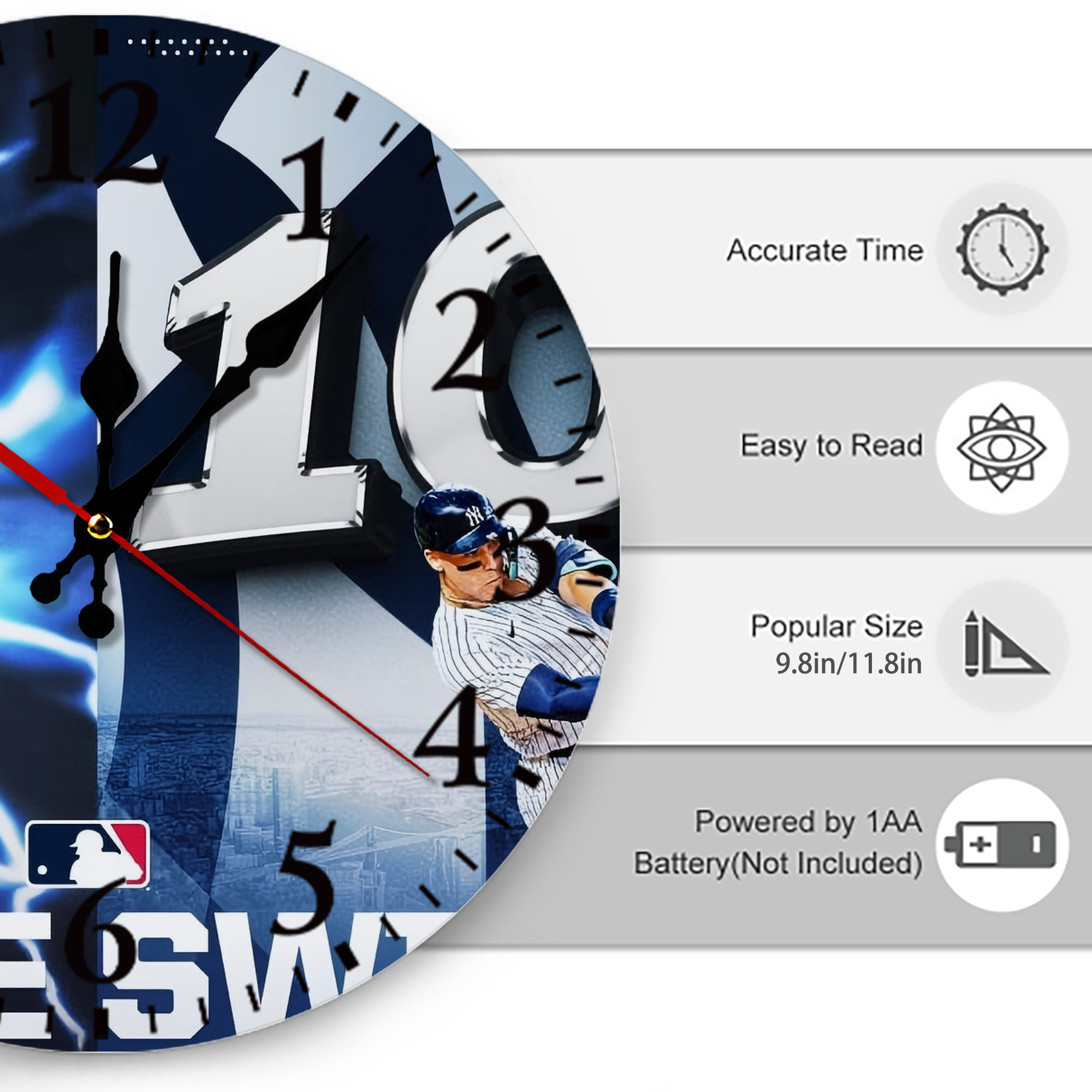 Aaron Judge First to 40 Home Runs In One Swing Silent Round Wall Clock – Modern & Stylish DIY Design, Durable Wood Construction, Easy To Install – Perfect For Office, Bedroom, Living Room, And More