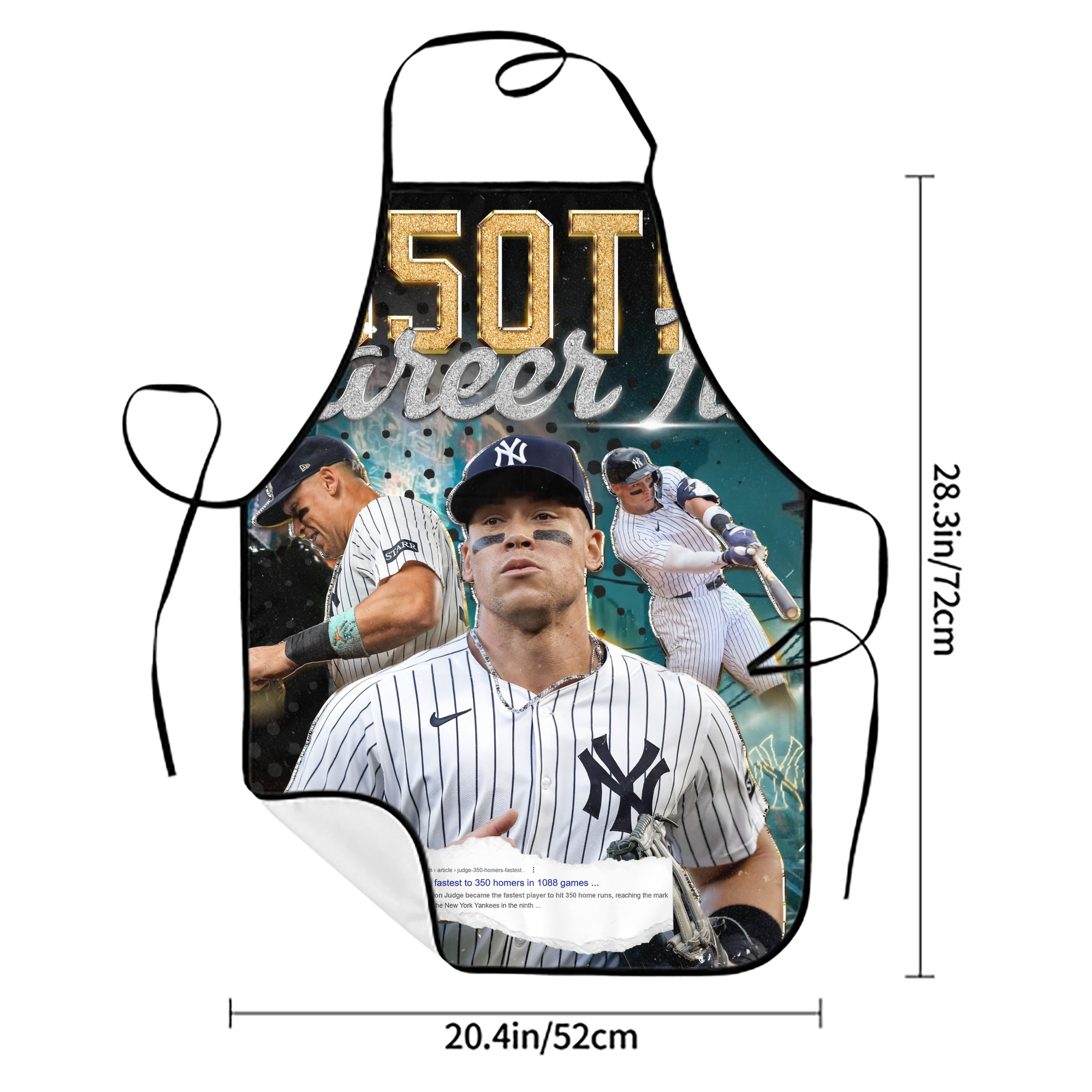 Aaron Judge's 350th Career Home Runs Stain-Resistant Polyester Apron With Pocket – Full Print, Waterproof, Anti-Wrinkle, Anti-Pilling – Ideal For Kitchen, BBQ, Restaurant, Salon & More