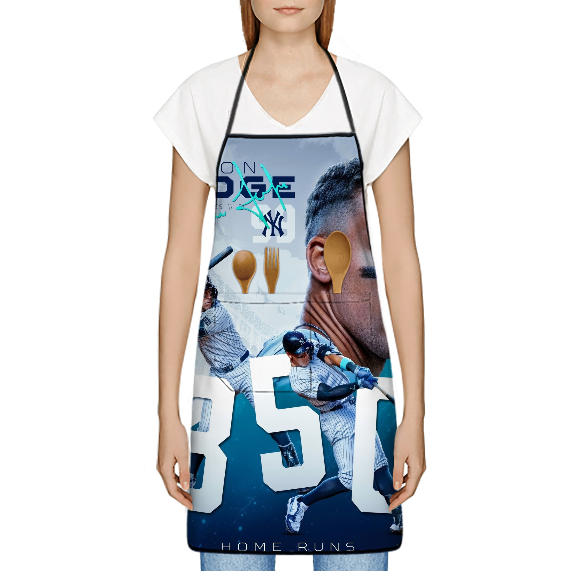 Aaron Judge's 350th Career Home Runs Stain-Resistant Polyester Apron With Pocket – Full Print, Waterproof, Anti-Wrinkle, Anti-Pilling – Ideal For Kitchen, BBQ, Restaurant, Salon & More