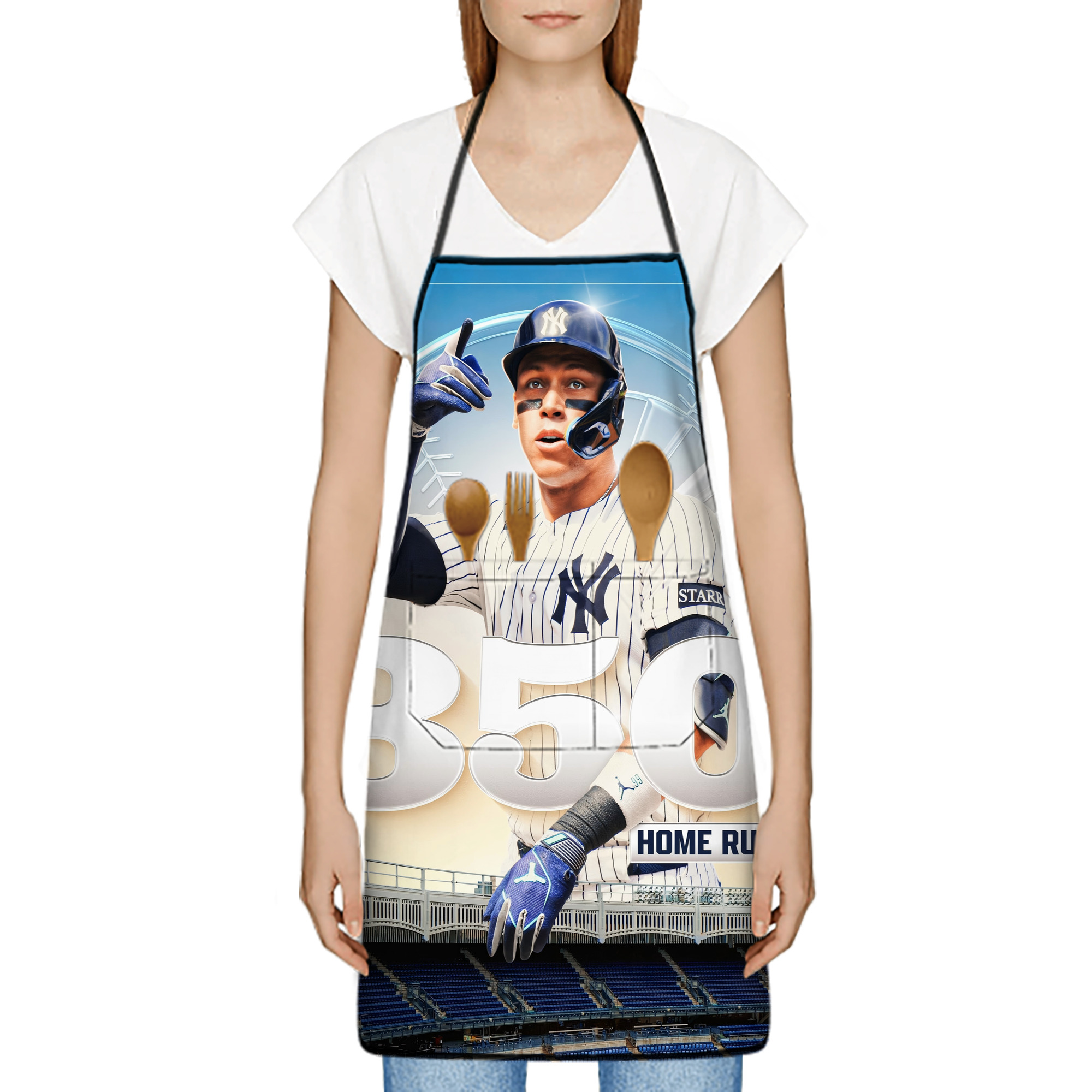 Aaron Judge's 350th Career Home Runs Stain-Resistant Polyester Apron With Pocket – Full Print, Waterproof, Anti-Wrinkle, Anti-Pilling – Ideal For Kitchen, BBQ, Restaurant, Salon & More
