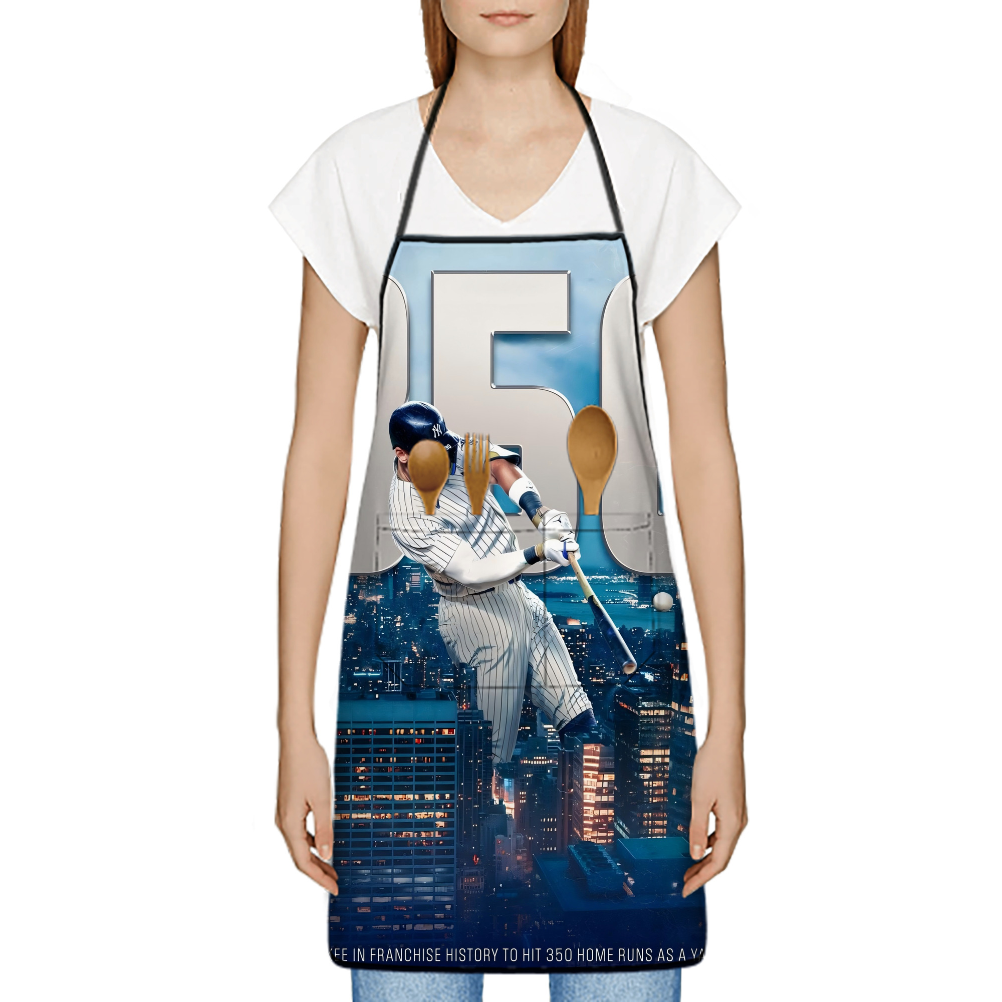 Aaron Judge's 350th Career Home Runs Stain-Resistant Polyester Apron With Pocket – Full Print, Waterproof, Anti-Wrinkle, Anti-Pilling – Ideal For Kitchen, BBQ, Restaurant, Salon & More