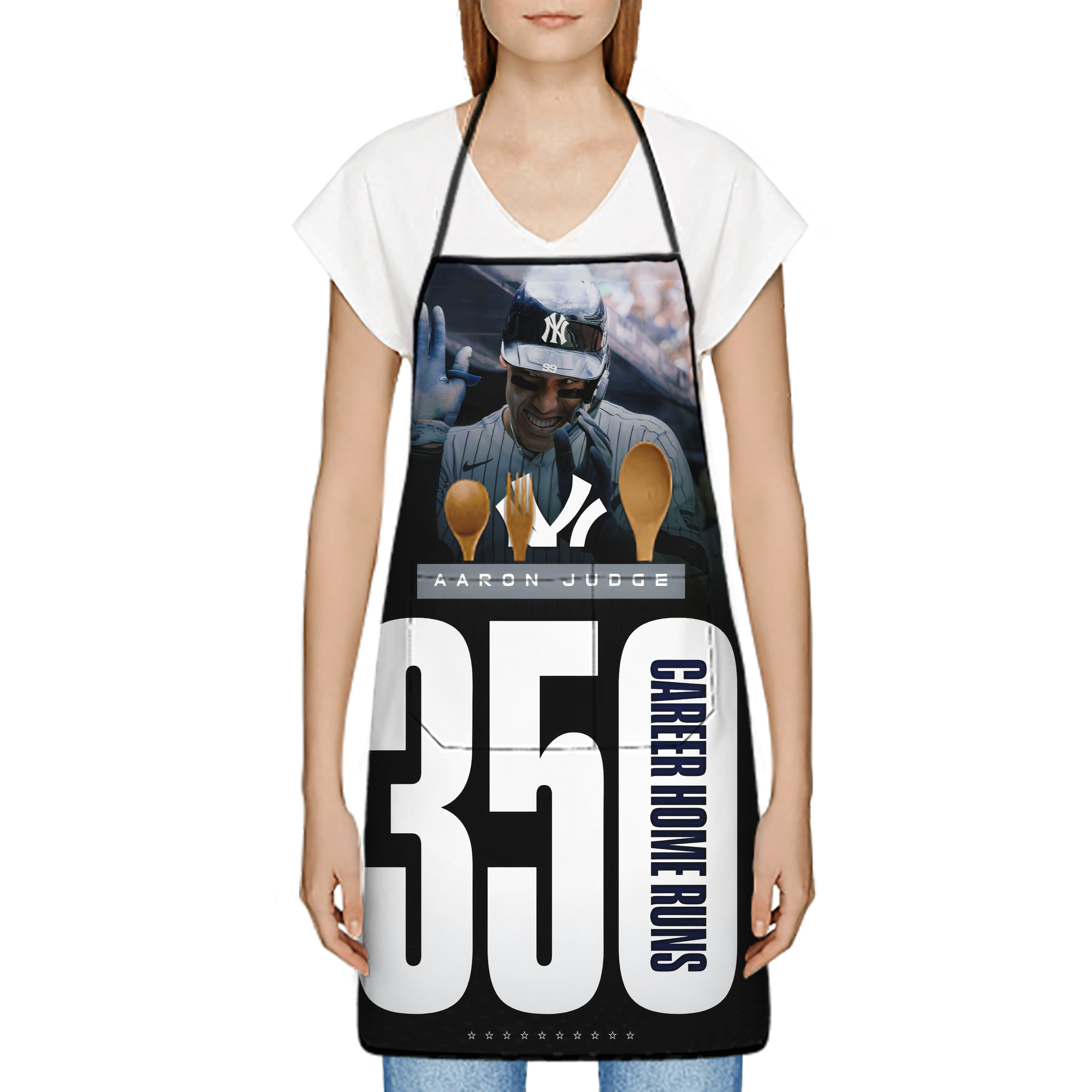 Aaron Judge's 350th Career Home Runs Stain-Resistant Polyester Apron With Pocket – Full Print, Waterproof, Anti-Wrinkle, Anti-Pilling – Ideal For Kitchen, BBQ, Restaurant, Salon & More