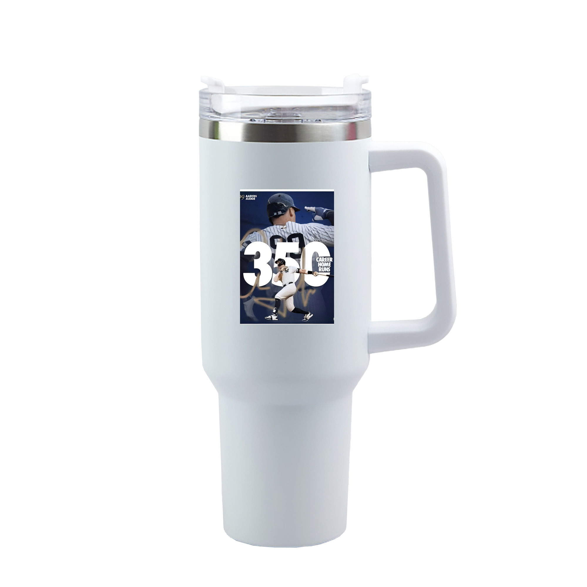 Aaron Judge's 350th Career Home Runs 40oz Handle Car Tumbler – Durable Stainless Steel Travel Mug With UV Print – Double Wall Insulated, Fits Most Car Cup Holders
