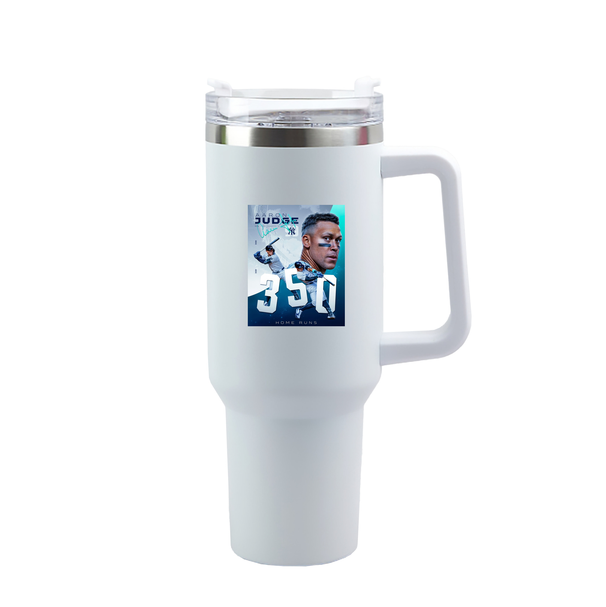Aaron Judge's 350th Career Home Runs 40oz Handle Car Tumbler – Durable Stainless Steel Travel Mug With UV Print – Double Wall Insulated, Fits Most Car Cup Holders