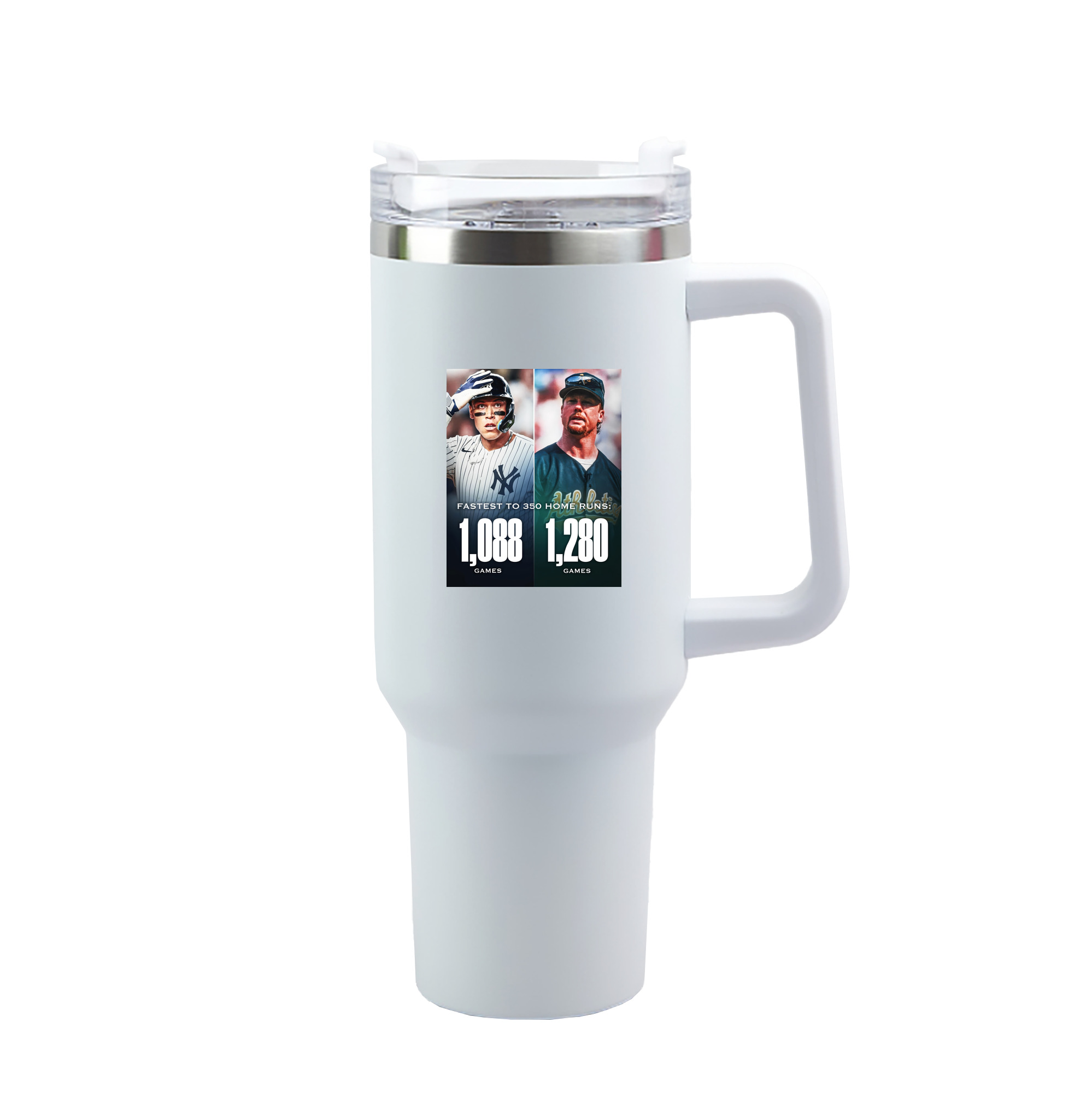 Aaron Judge's 350th Career Home Runs 40oz Handle Car Tumbler – Durable Stainless Steel Travel Mug With UV Print – Double Wall Insulated, Fits Most Car Cup Holders