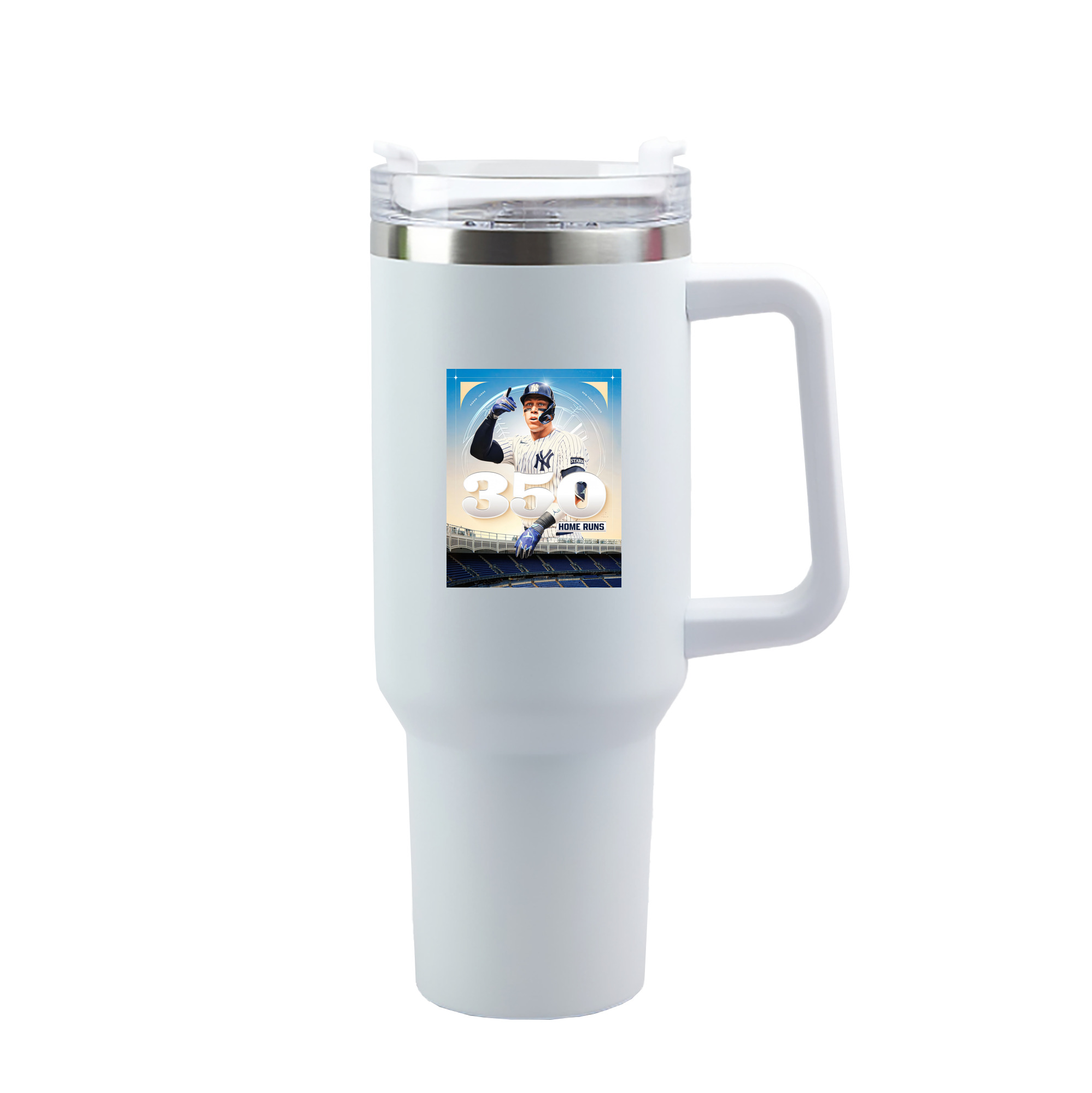 Aaron Judge's 350th Career Home Runs 40oz Handle Car Tumbler – Durable Stainless Steel Travel Mug With UV Print – Double Wall Insulated, Fits Most Car Cup Holders